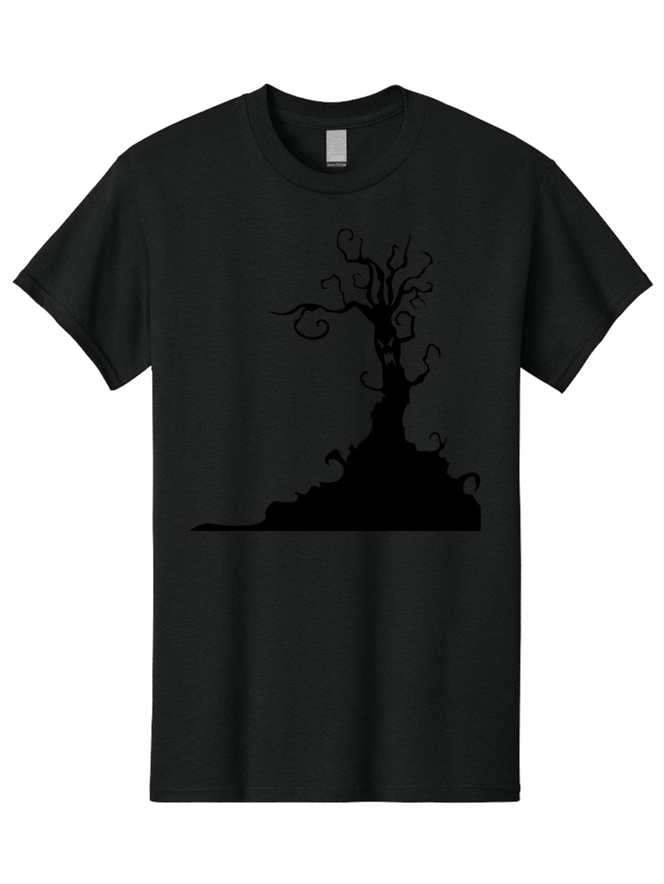 Tree-Silhouette Men'S Graphic Tee, 100% Cotton, Comfortable Casual Summer Wear, Machine Washable, Twisted Tree, Spooky Atmosphere, Mysterious Forest, Gothic Landscape, Bare Branches, Eerie Silhouette, Dark Fantasy, Haunting Imagery Aab235 12