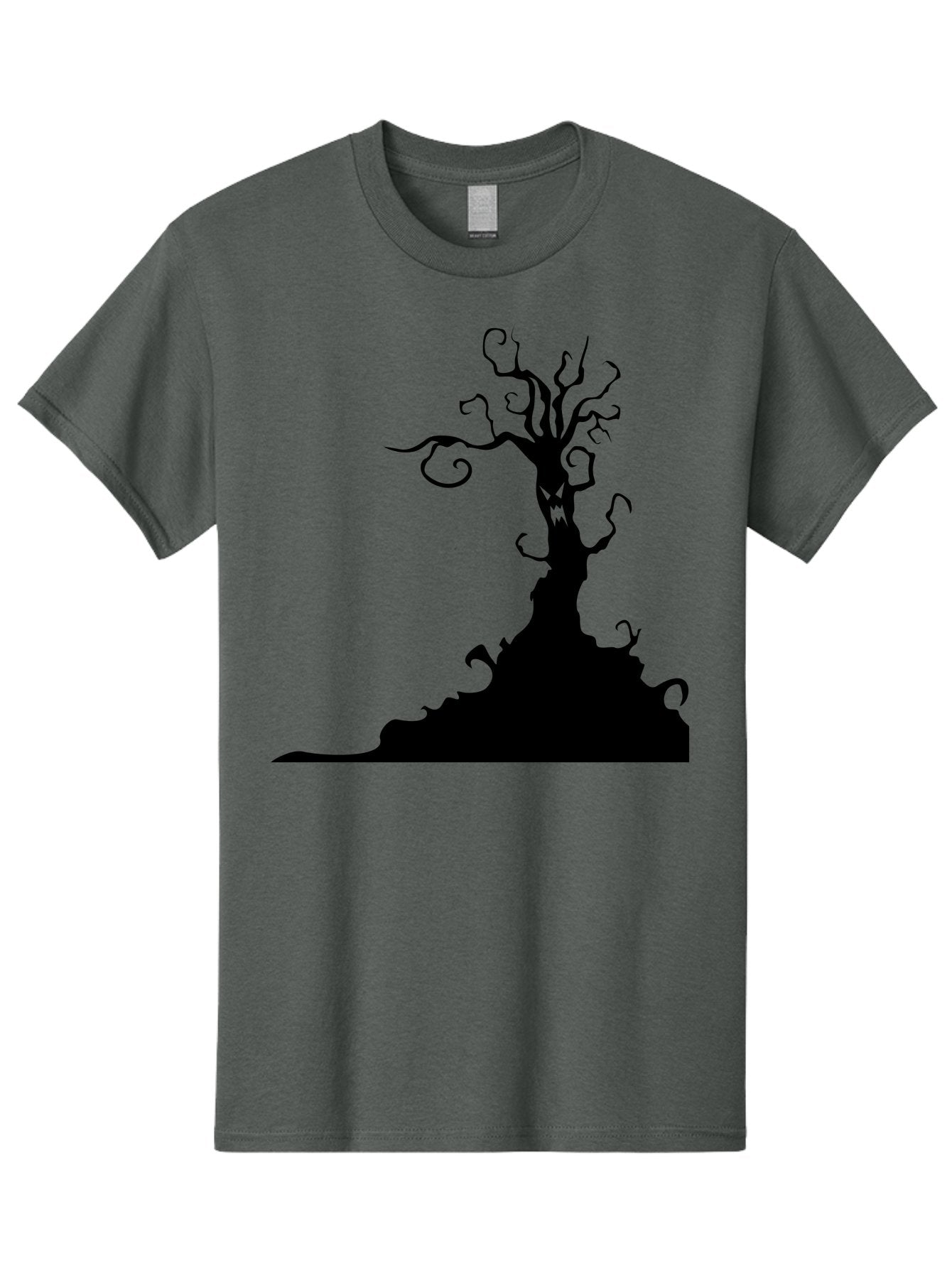 Tree-Silhouette Men'S Graphic Tee, 100% Cotton, Comfortable Casual Summer Wear, Machine Washable, Twisted Tree, Spooky Atmosphere, Mysterious Forest, Gothic Landscape, Bare Branches, Eerie Silhouette, Dark Fantasy, Haunting Imagery Aab235 8