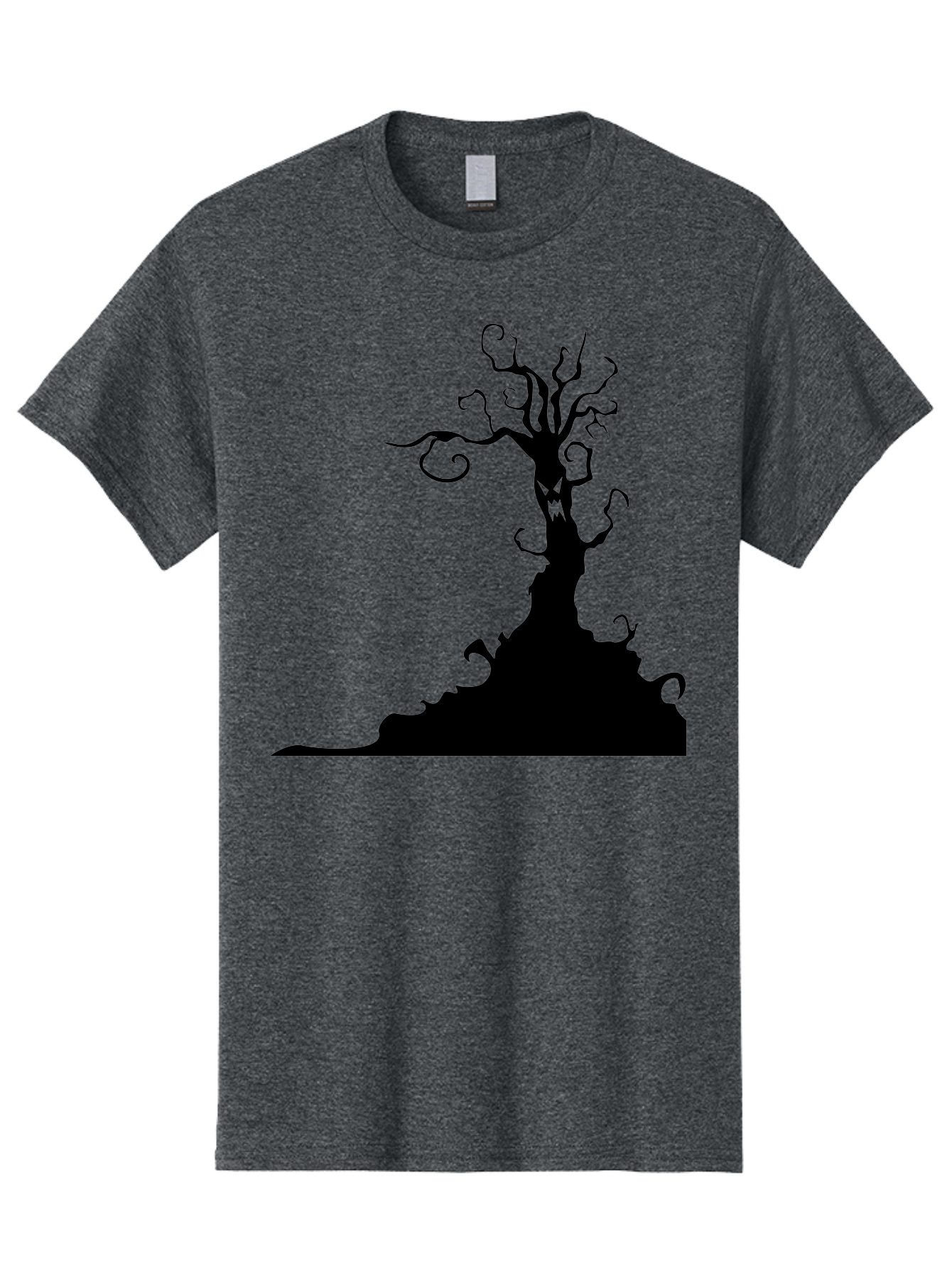Tree-Silhouette Men'S Graphic Tee, 100% Cotton, Comfortable Casual Summer Wear, Machine Washable, Twisted Tree, Spooky Atmosphere, Mysterious Forest, Gothic Landscape, Bare Branches, Eerie Silhouette, Dark Fantasy, Haunting Imagery Aab235 7