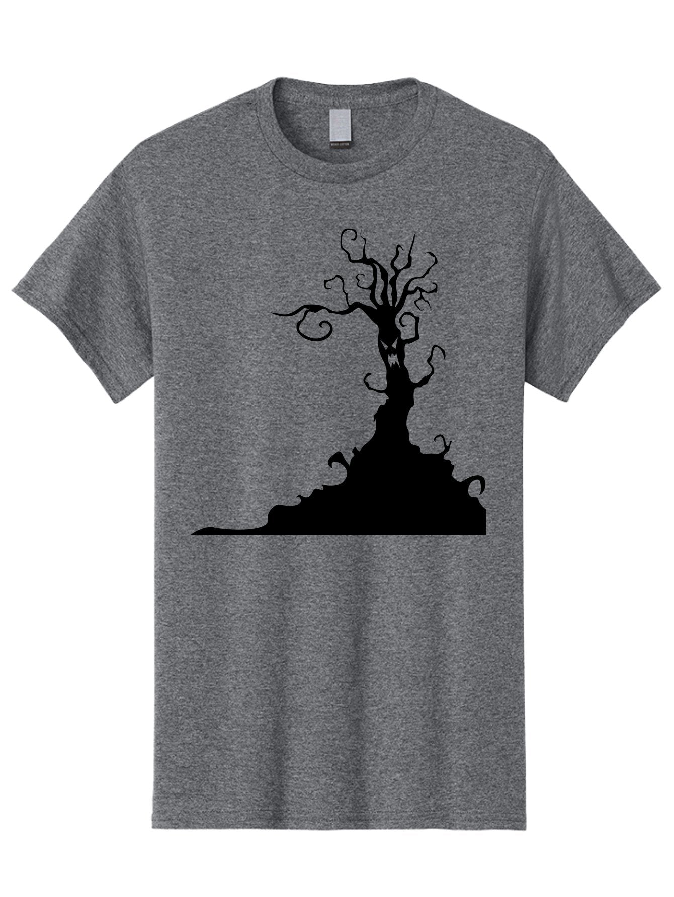 Tree-Silhouette Men'S Graphic Tee, 100% Cotton, Comfortable Casual Summer Wear, Machine Washable, Twisted Tree, Spooky Atmosphere, Mysterious Forest, Gothic Landscape, Bare Branches, Eerie Silhouette, Dark Fantasy, Haunting Imagery Aab235 6