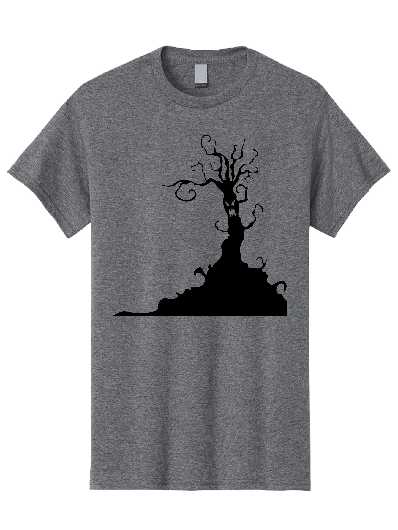 Tree-Silhouette Men'S Graphic Tee, 100% Cotton, Comfortable Casual Summer Wear, Machine Washable, Twisted Tree, Spooky Atmosphere, Mysterious Forest, Gothic Landscape, Bare Branches, Eerie Silhouette, Dark Fantasy, Haunting Imagery Aab235 9