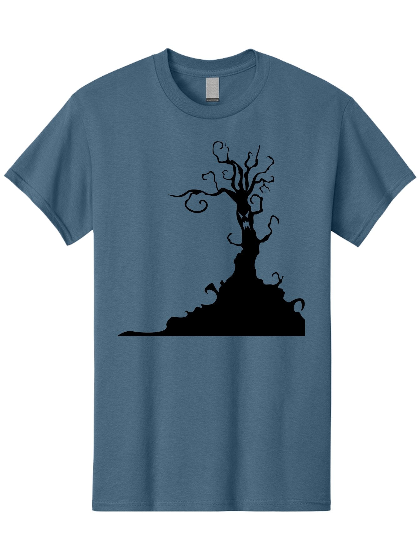 Tree-Silhouette Men'S Graphic Tee, 100% Cotton, Comfortable Casual Summer Wear, Machine Washable, Twisted Tree, Spooky Atmosphere, Mysterious Forest, Gothic Landscape, Bare Branches, Eerie Silhouette, Dark Fantasy, Haunting Imagery Aab235 15