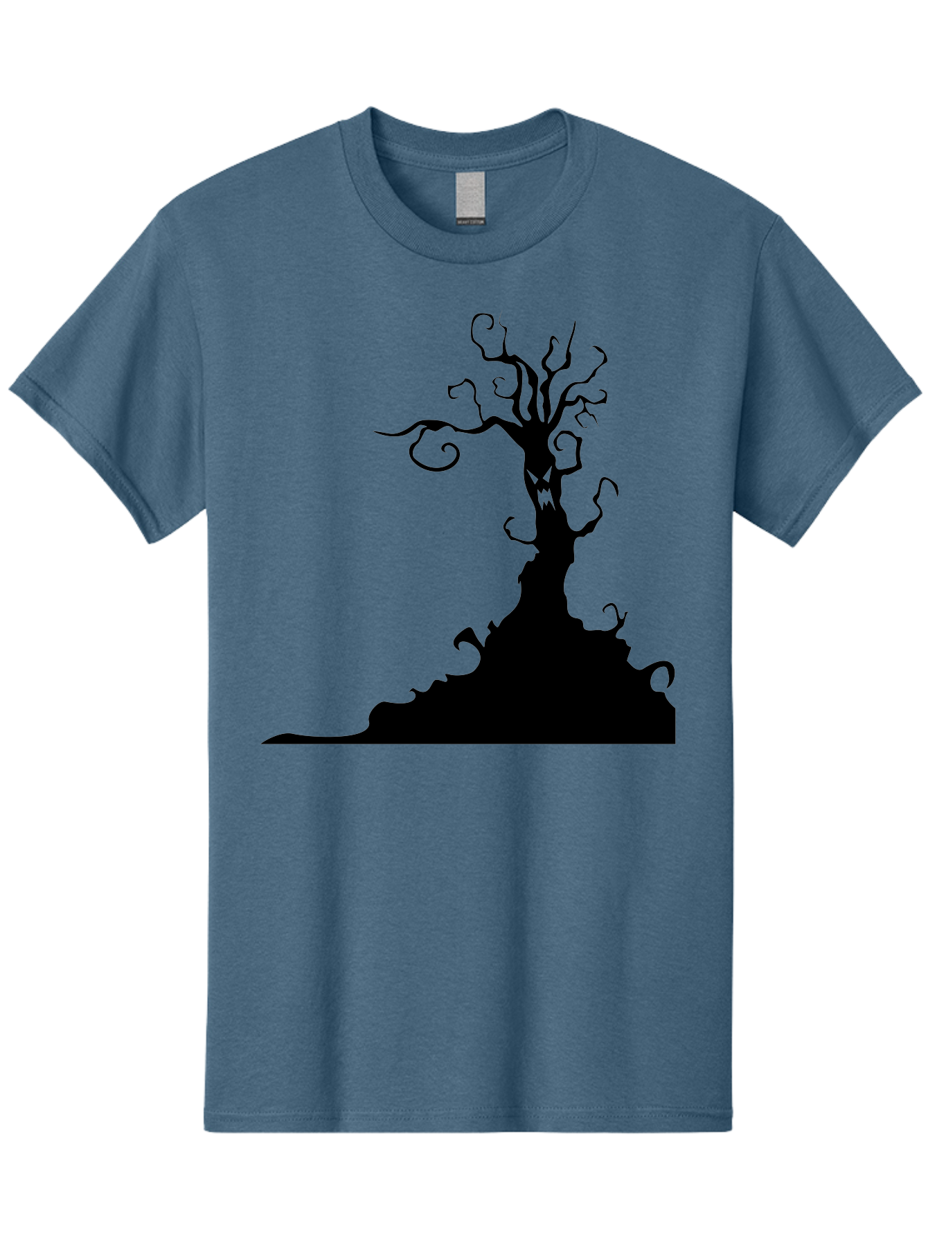 Tree-Silhouette Men'S Graphic Tee, 100% Cotton, Comfortable Casual Summer Wear, Machine Washable, Twisted Tree, Spooky Atmosphere, Mysterious Forest, Gothic Landscape, Bare Branches, Eerie Silhouette, Dark Fantasy, Haunting Imagery Aab235 11