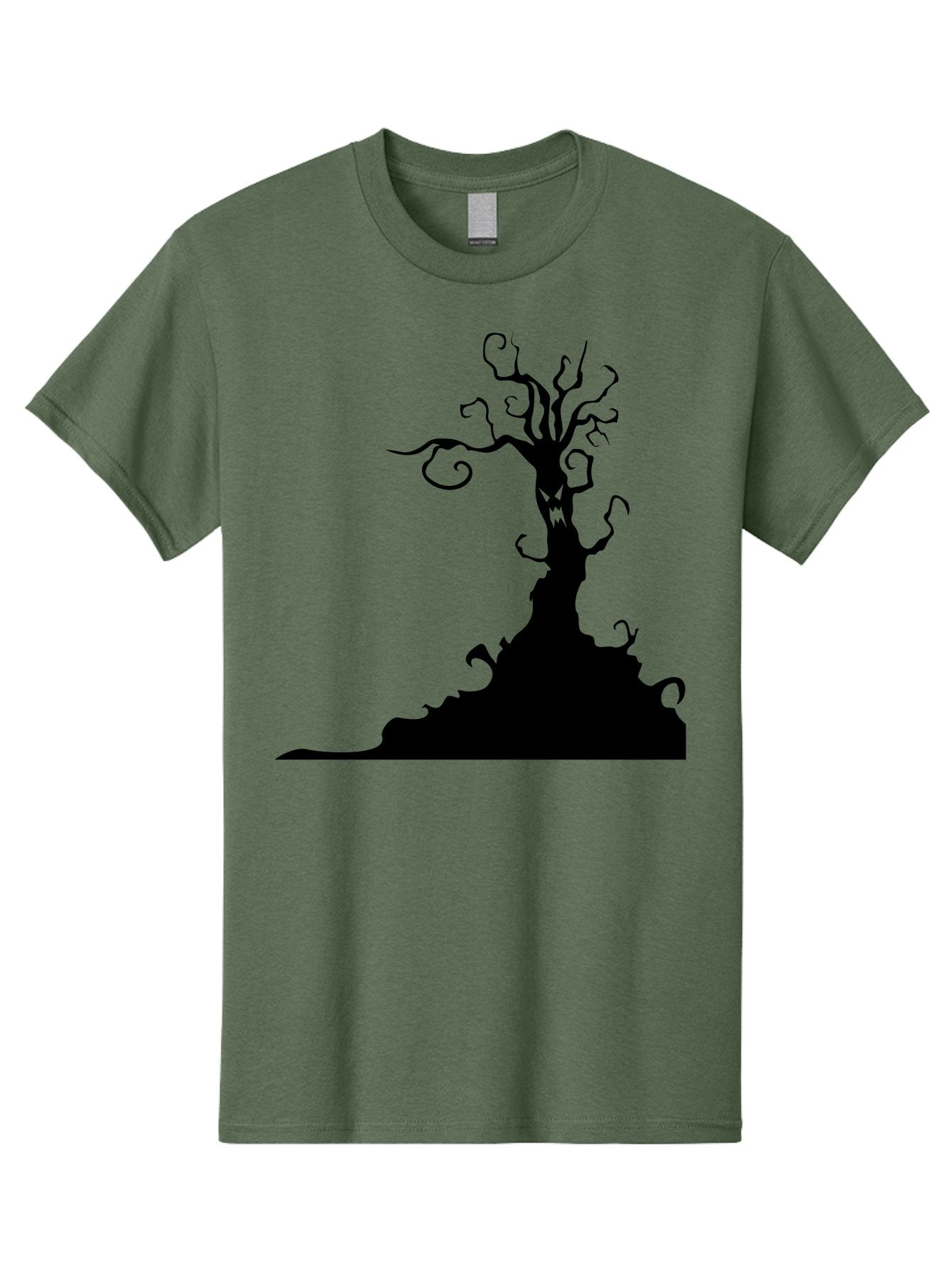 Tree-Silhouette Men'S Graphic Tee, 100% Cotton, Comfortable Casual Summer Wear, Machine Washable, Twisted Tree, Spooky Atmosphere, Mysterious Forest, Gothic Landscape, Bare Branches, Eerie Silhouette, Dark Fantasy, Haunting Imagery Aab235 10
