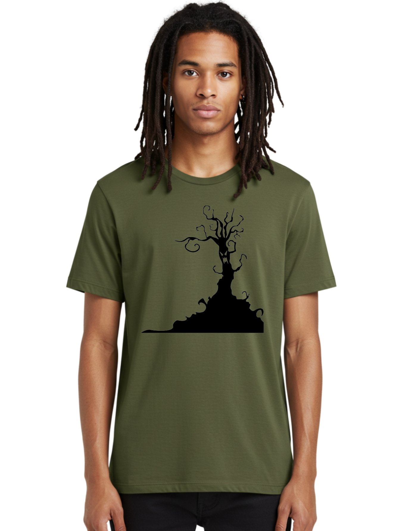 Tree-Silhouette Men'S Graphic Tee, 100% Cotton, Comfortable Casual Summer Wear, Machine Washable, Twisted Tree, Spooky Atmosphere, Mysterious Forest, Gothic Landscape, Bare Branches, Eerie Silhouette, Dark Fantasy, Haunting Imagery Aab235 16