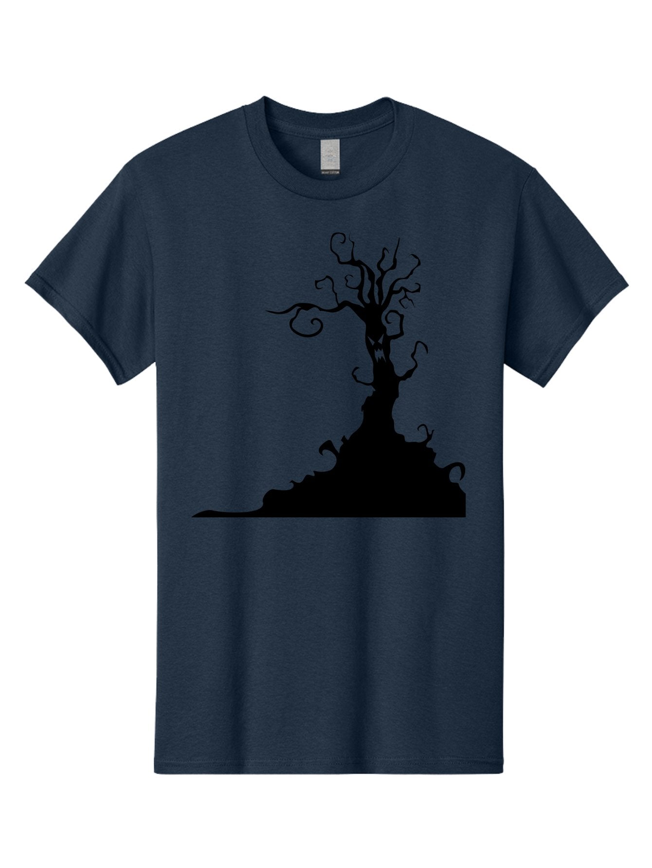 Tree-Silhouette Men'S Graphic Tee, 100% Cotton, Comfortable Casual Summer Wear, Machine Washable, Twisted Tree, Spooky Atmosphere, Mysterious Forest, Gothic Landscape, Bare Branches, Eerie Silhouette, Dark Fantasy, Haunting Imagery Aab235 14