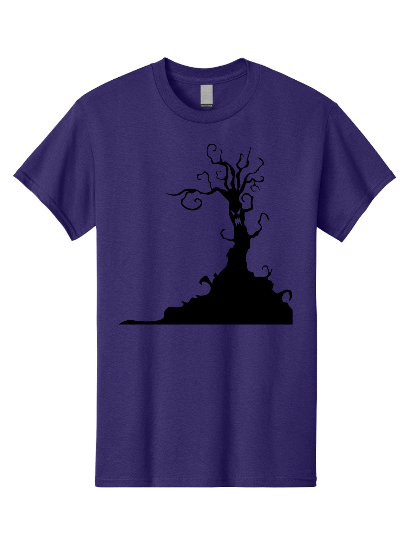 Tree-Silhouette Men'S Graphic Tee, 100% Cotton, Comfortable Casual Summer Wear, Machine Washable, Twisted Tree, Spooky Atmosphere, Mysterious Forest, Gothic Landscape, Bare Branches, Eerie Silhouette, Dark Fantasy, Haunting Imagery Aab235 9