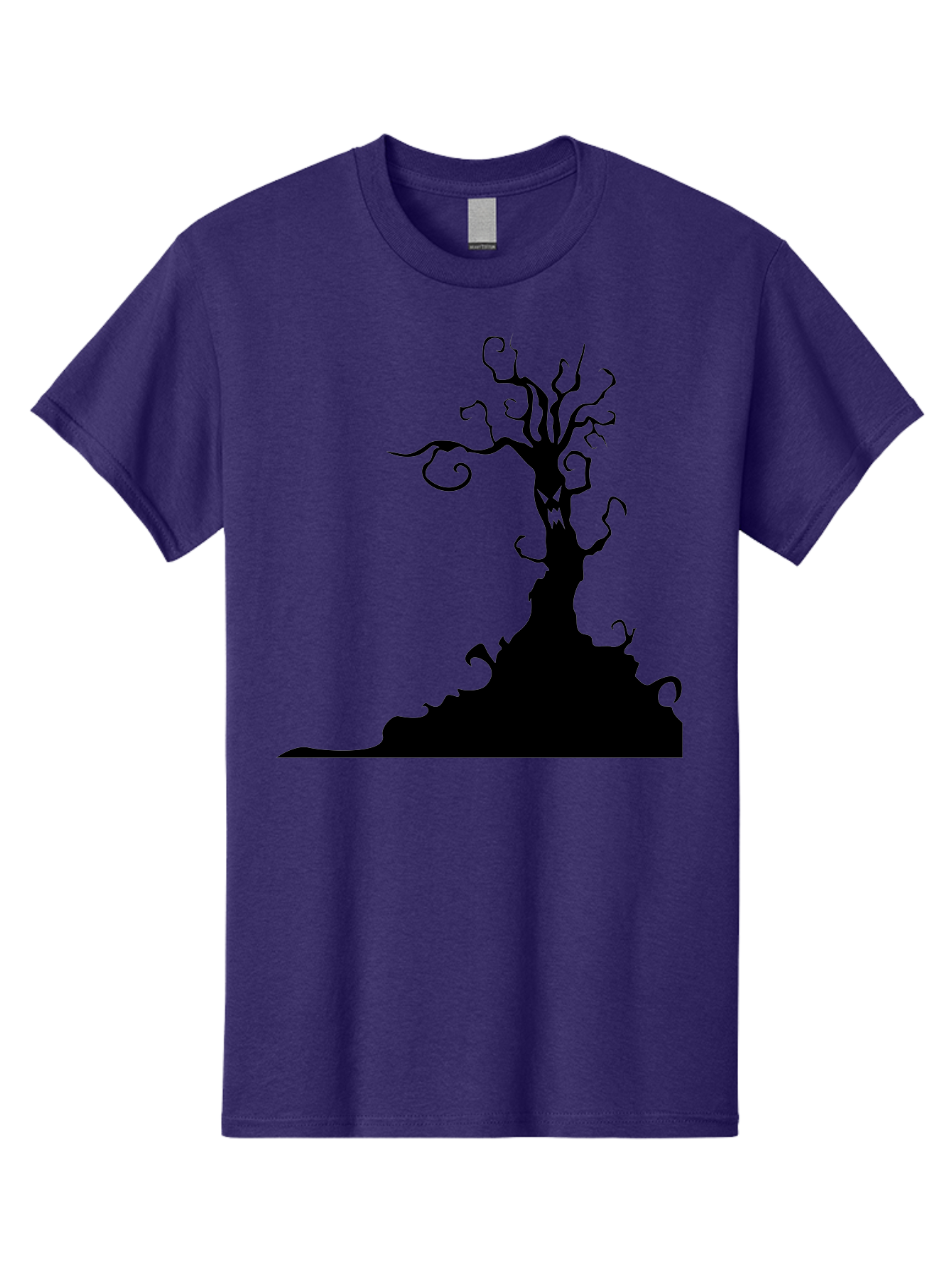 Tree-Silhouette Men'S Graphic Tee, 100% Cotton, Comfortable Casual Summer Wear, Machine Washable, Twisted Tree, Spooky Atmosphere, Mysterious Forest, Gothic Landscape, Bare Branches, Eerie Silhouette, Dark Fantasy, Haunting Imagery Aab235 21