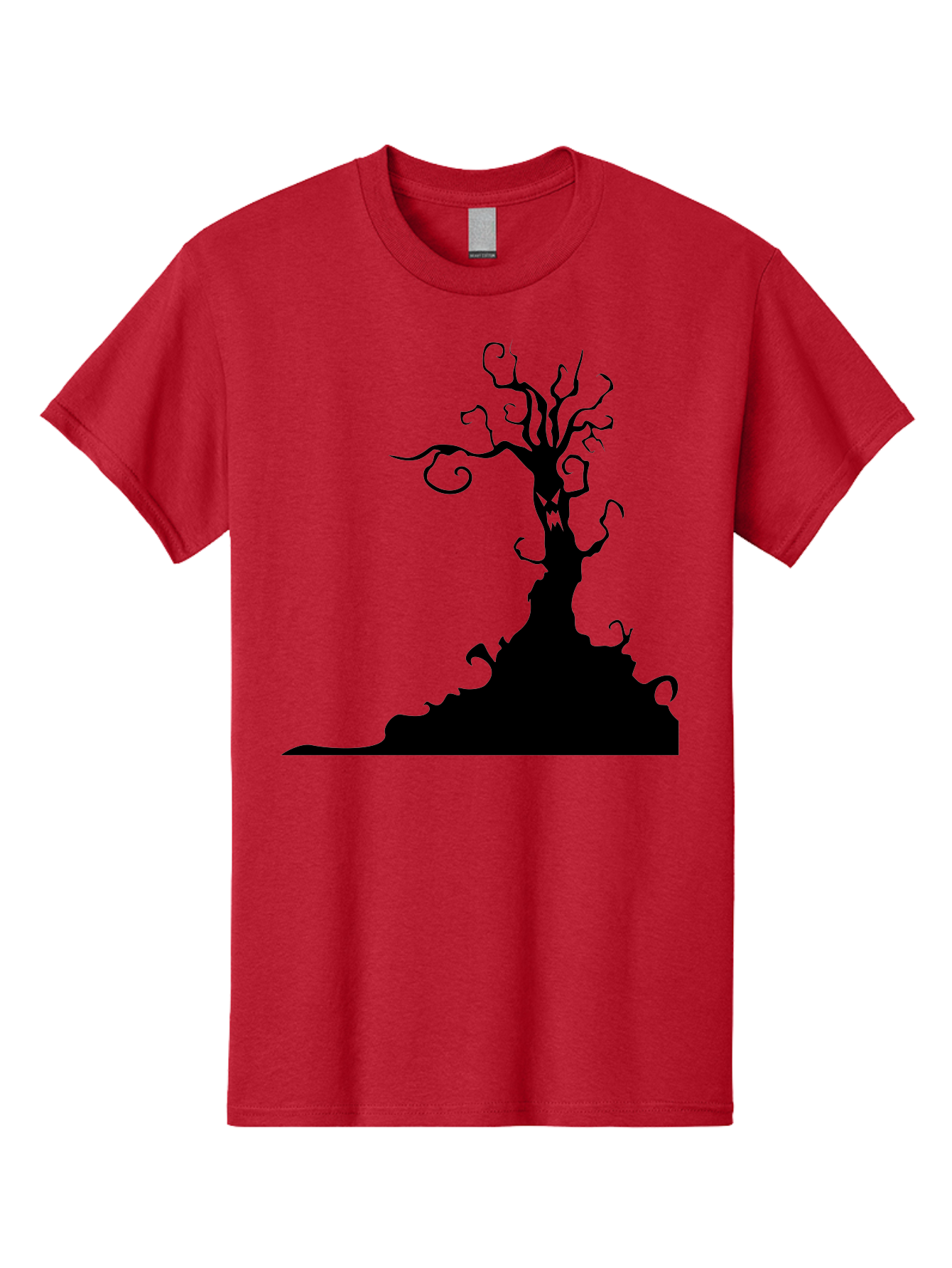 Tree-Silhouette Men'S Graphic Tee, 100% Cotton, Comfortable Casual Summer Wear, Machine Washable, Twisted Tree, Spooky Atmosphere, Mysterious Forest, Gothic Landscape, Bare Branches, Eerie Silhouette, Dark Fantasy, Haunting Imagery Aab235 23