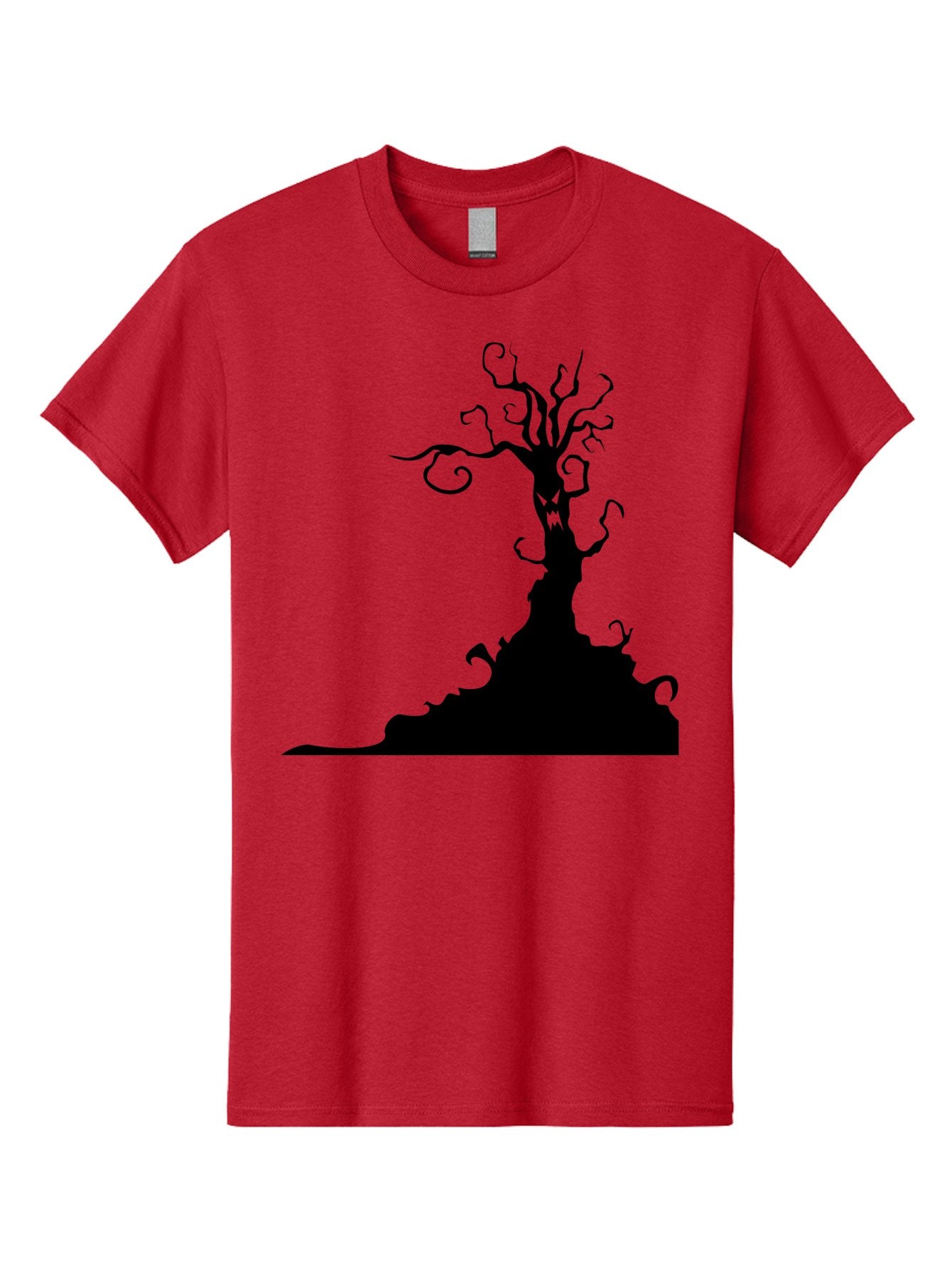 Tree-Silhouette Men'S Graphic Tee, 100% Cotton, Comfortable Casual Summer Wear, Machine Washable, Twisted Tree, Spooky Atmosphere, Mysterious Forest, Gothic Landscape, Bare Branches, Eerie Silhouette, Dark Fantasy, Haunting Imagery Aab235 13