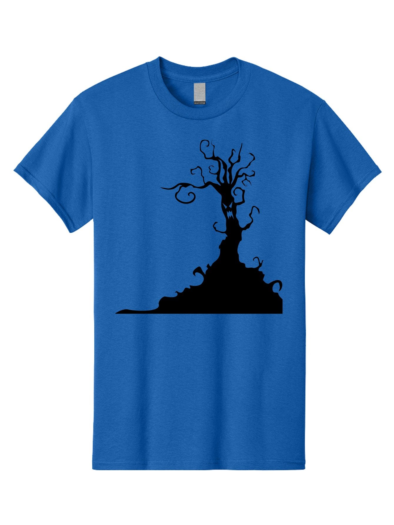 Tree-Silhouette Men'S Graphic Tee, 100% Cotton, Comfortable Casual Summer Wear, Machine Washable, Twisted Tree, Spooky Atmosphere, Mysterious Forest, Gothic Landscape, Bare Branches, Eerie Silhouette, Dark Fantasy, Haunting Imagery Aab235 5