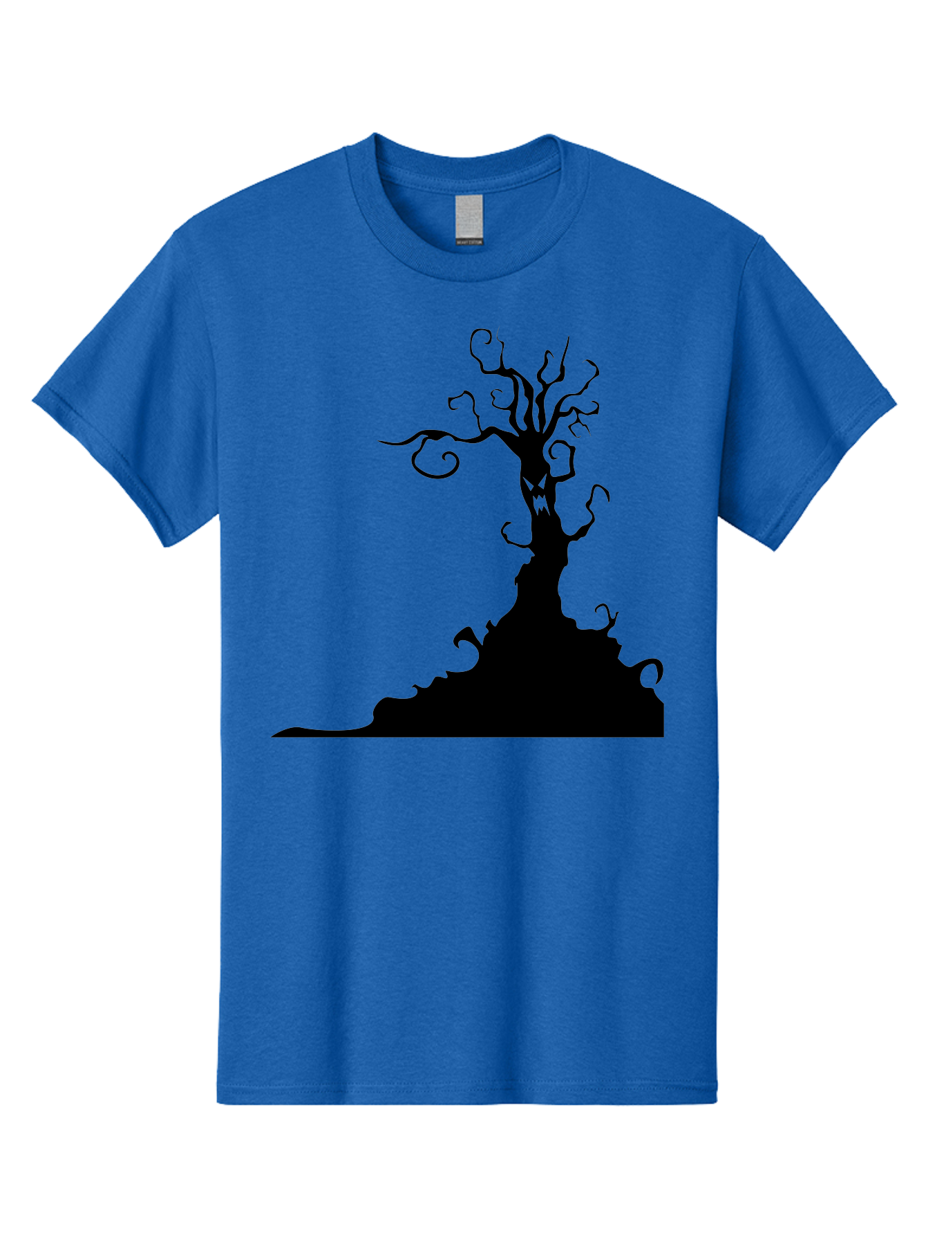 Tree-Silhouette Men'S Graphic Tee, 100% Cotton, Comfortable Casual Summer Wear, Machine Washable, Twisted Tree, Spooky Atmosphere, Mysterious Forest, Gothic Landscape, Bare Branches, Eerie Silhouette, Dark Fantasy, Haunting Imagery Aab235 25