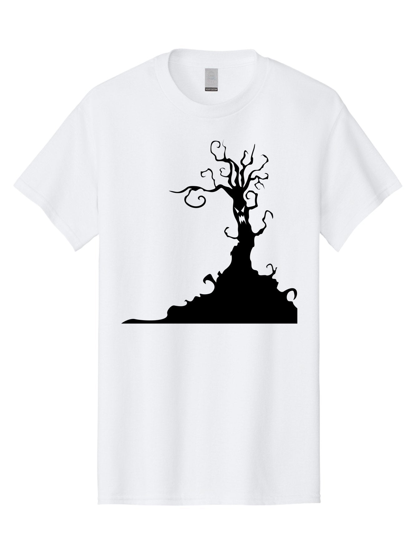 Tree-Silhouette Men'S Graphic Tee, 100% Cotton, Comfortable Casual Summer Wear, Machine Washable, Twisted Tree, Spooky Atmosphere, Mysterious Forest, Gothic Landscape, Bare Branches, Eerie Silhouette, Dark Fantasy, Haunting Imagery Aab235 11