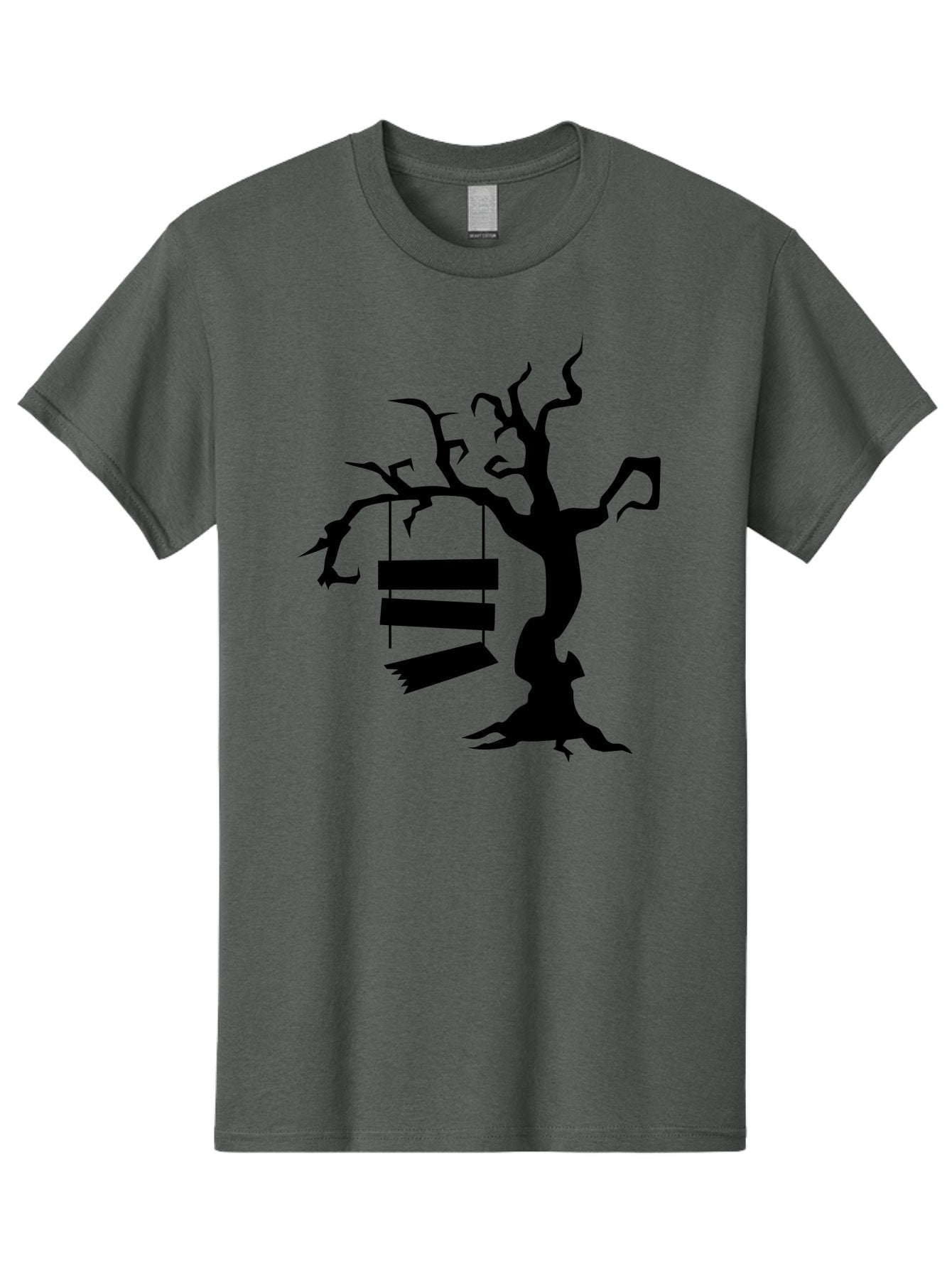 Tree-Swing-Silhouette Men'S Graphic Tee, 100% Cotton, Comfortable Casual Summer Wear, Machine Washable, Tree Swing, Spooky Tree, Twisted Branches, Wooden Planks, Eerie Atmosphere, Haunting Decor, Halloween Theme, Gothic Style Aab236 4