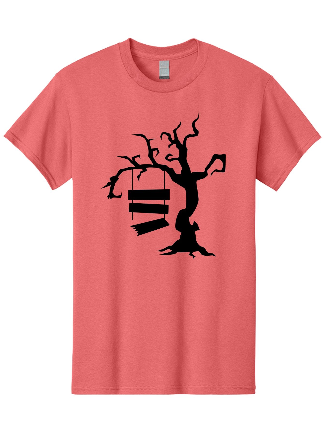 Tree-Swing-Silhouette Men'S Graphic Tee, 100% Cotton, Comfortable Casual Summer Wear, Machine Washable, Tree Swing, Spooky Tree, Twisted Branches, Wooden Planks, Eerie Atmosphere, Haunting Decor, Halloween Theme, Gothic Style Aab236 12