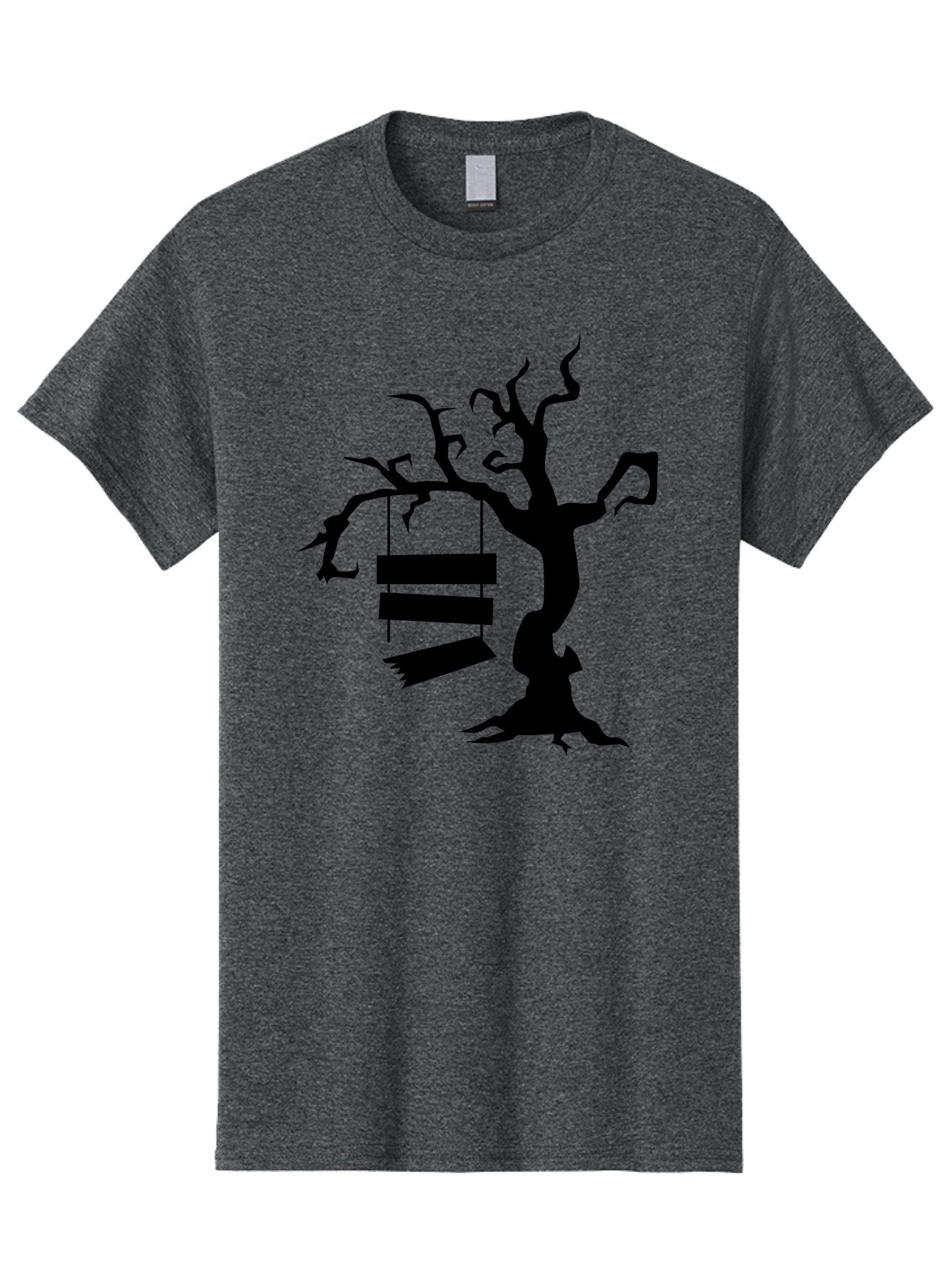 Tree-Swing-Silhouette Men'S Graphic Tee, 100% Cotton, Comfortable Casual Summer Wear, Machine Washable, Tree Swing, Spooky Tree, Twisted Branches, Wooden Planks, Eerie Atmosphere, Haunting Decor, Halloween Theme, Gothic Style Aab236