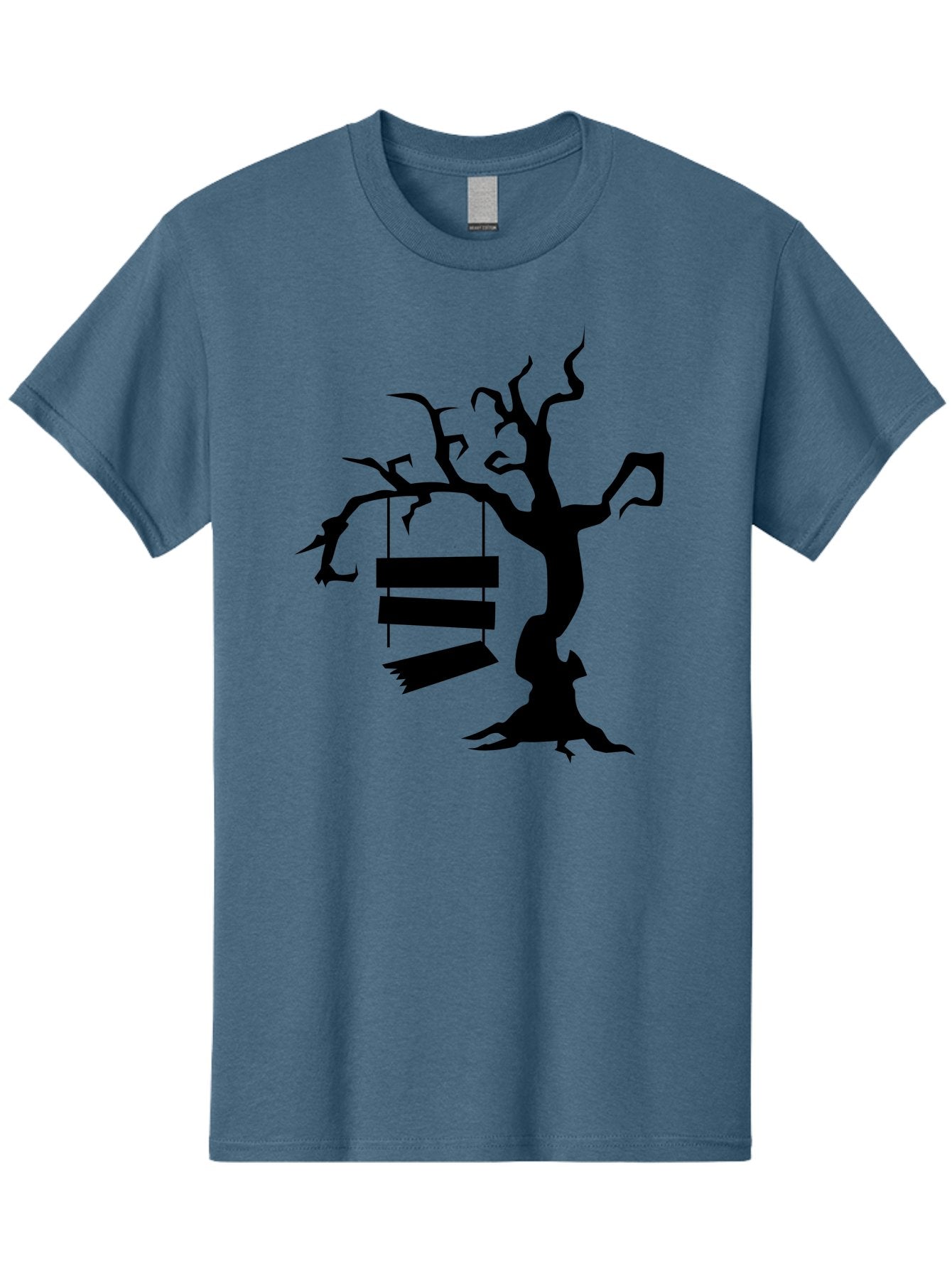 Tree-Swing-Silhouette Men'S Graphic Tee, 100% Cotton, Comfortable Casual Summer Wear, Machine Washable, Tree Swing, Spooky Tree, Twisted Branches, Wooden Planks, Eerie Atmosphere, Haunting Decor, Halloween Theme, Gothic Style Aab236 13