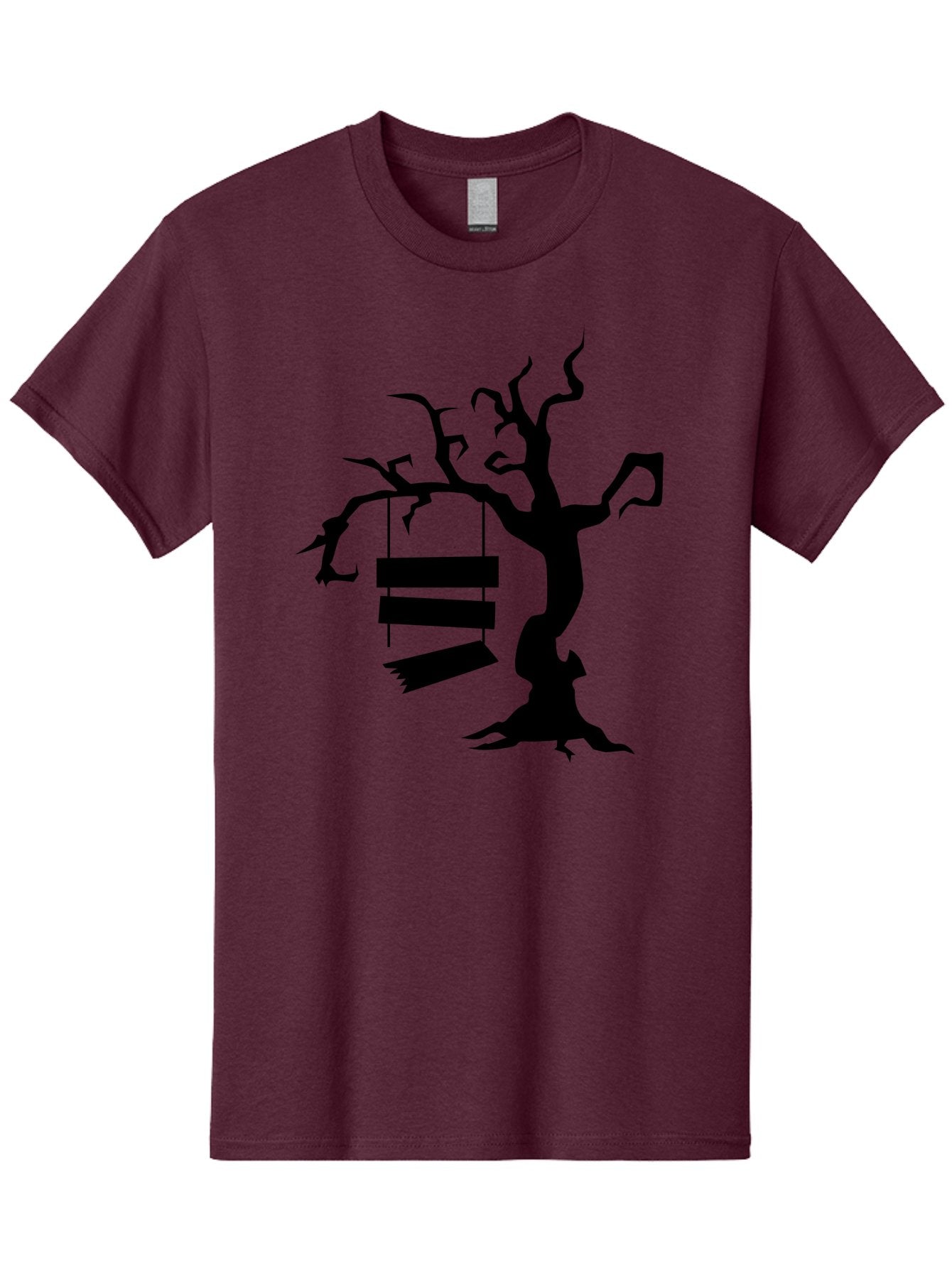 Tree-Swing-Silhouette Men'S Graphic Tee, 100% Cotton, Comfortable Casual Summer Wear, Machine Washable, Tree Swing, Spooky Tree, Twisted Branches, Wooden Planks, Eerie Atmosphere, Haunting Decor, Halloween Theme, Gothic Style Aab236 9
