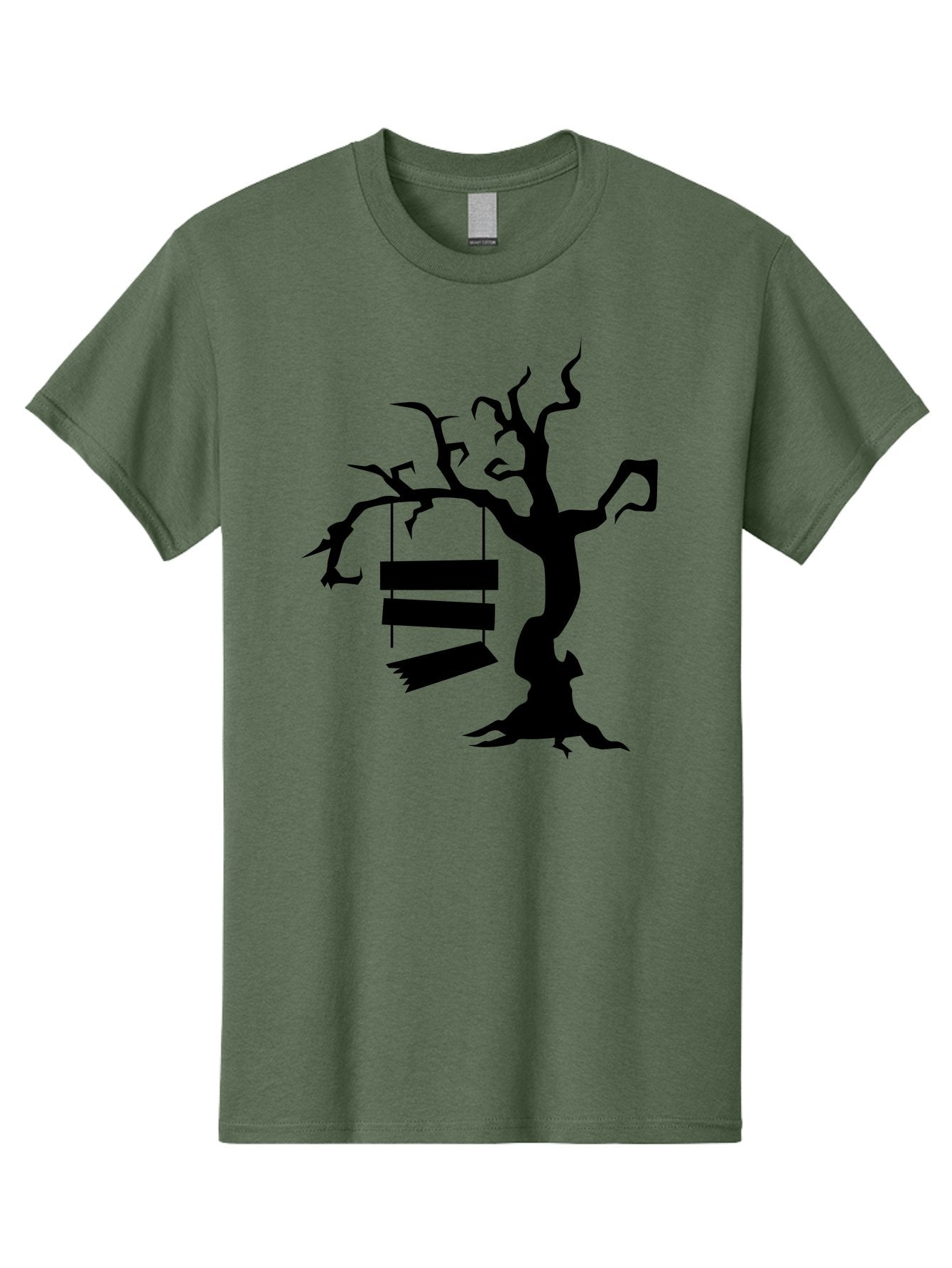 Tree-Swing-Silhouette Men'S Graphic Tee, 100% Cotton, Comfortable Casual Summer Wear, Machine Washable, Tree Swing, Spooky Tree, Twisted Branches, Wooden Planks, Eerie Atmosphere, Haunting Decor, Halloween Theme, Gothic Style Aab236 8