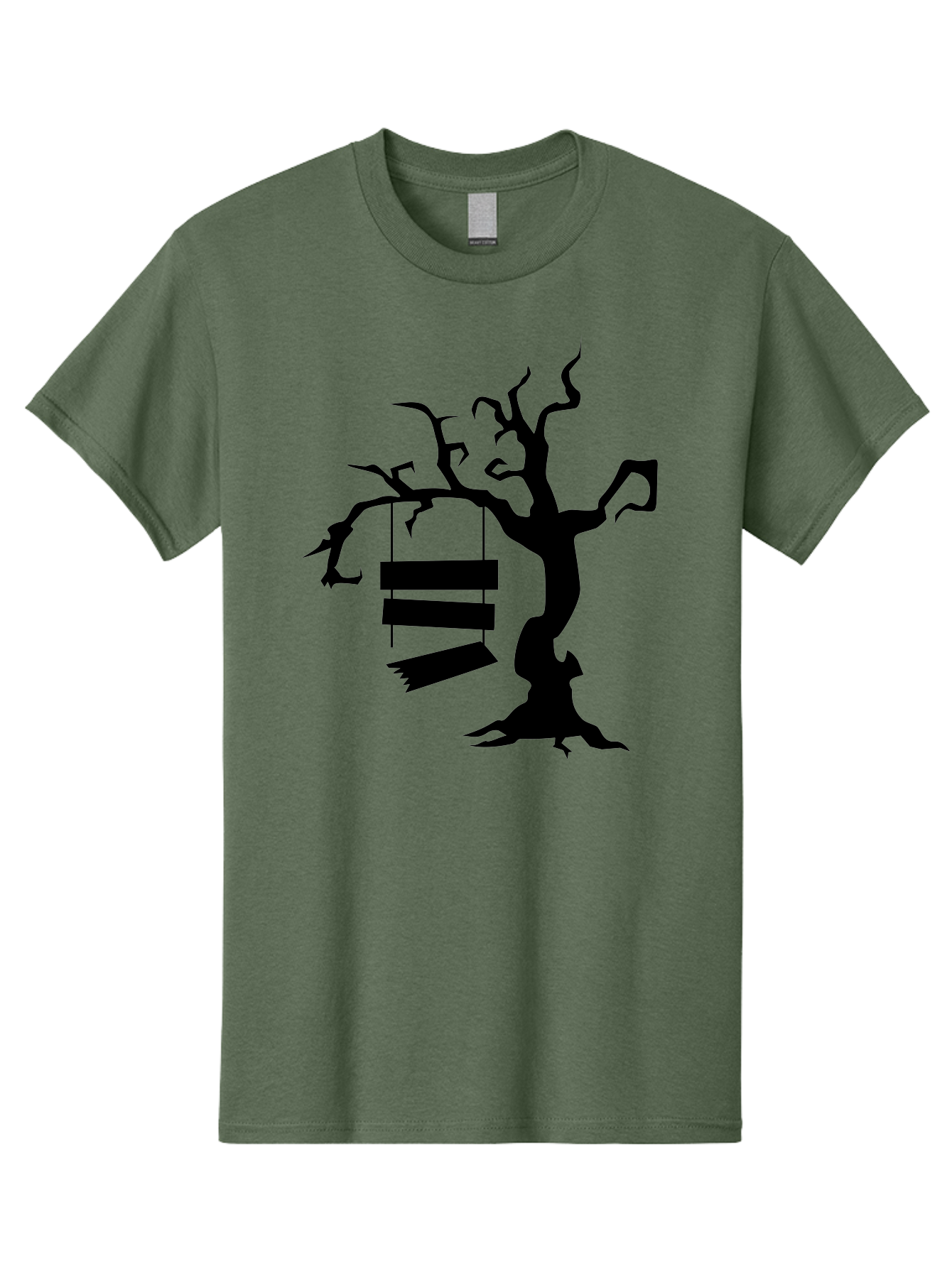 Tree-Swing-Silhouette Men'S Graphic Tee, 100% Cotton, Comfortable Casual Summer Wear, Machine Washable, Tree Swing, Spooky Tree, Twisted Branches, Wooden Planks, Eerie Atmosphere, Haunting Decor, Halloween Theme, Gothic Style Aab236 15