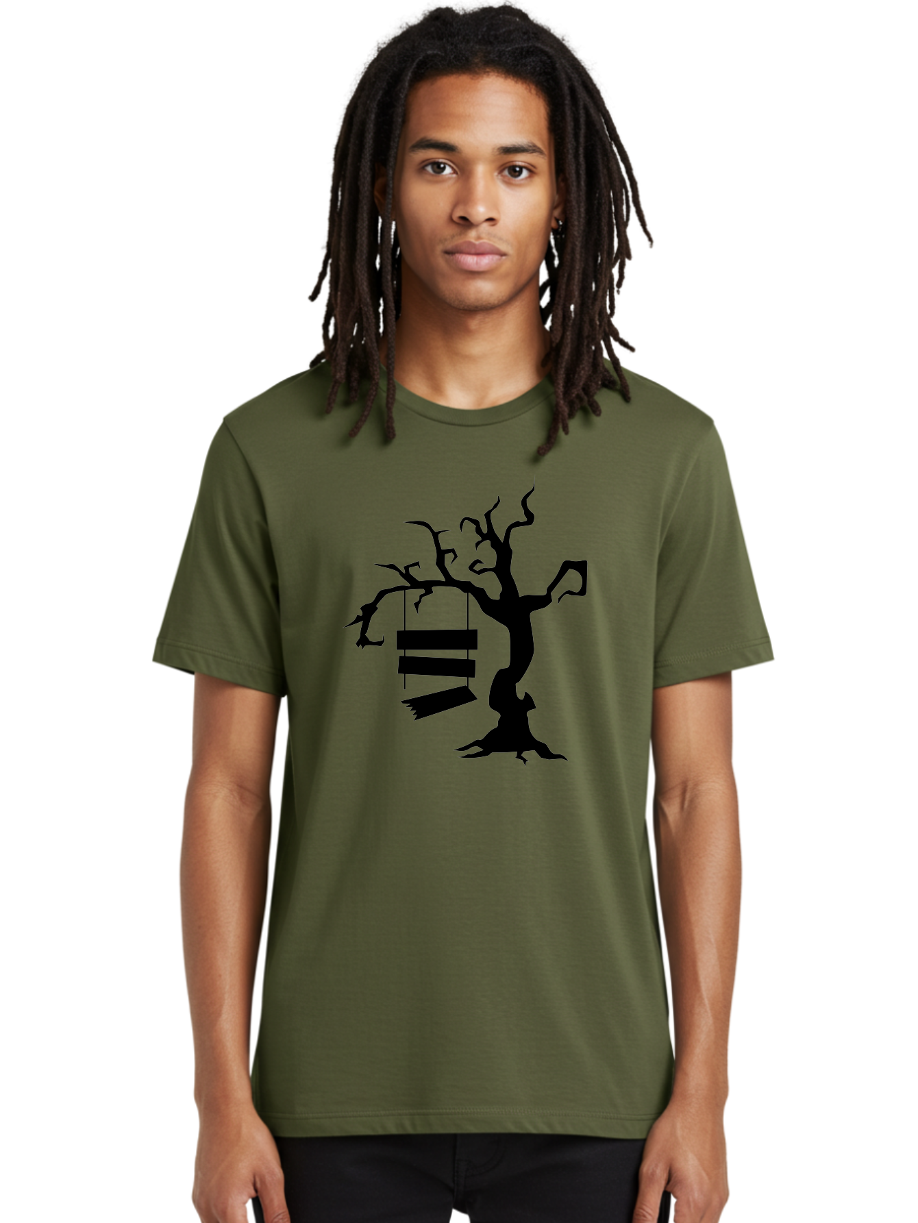 Tree-Swing-Silhouette Men'S Graphic Tee, 100% Cotton, Comfortable Casual Summer Wear, Machine Washable, Tree Swing, Spooky Tree, Twisted Branches, Wooden Planks, Eerie Atmosphere, Haunting Decor, Halloween Theme, Gothic Style Aab236 16