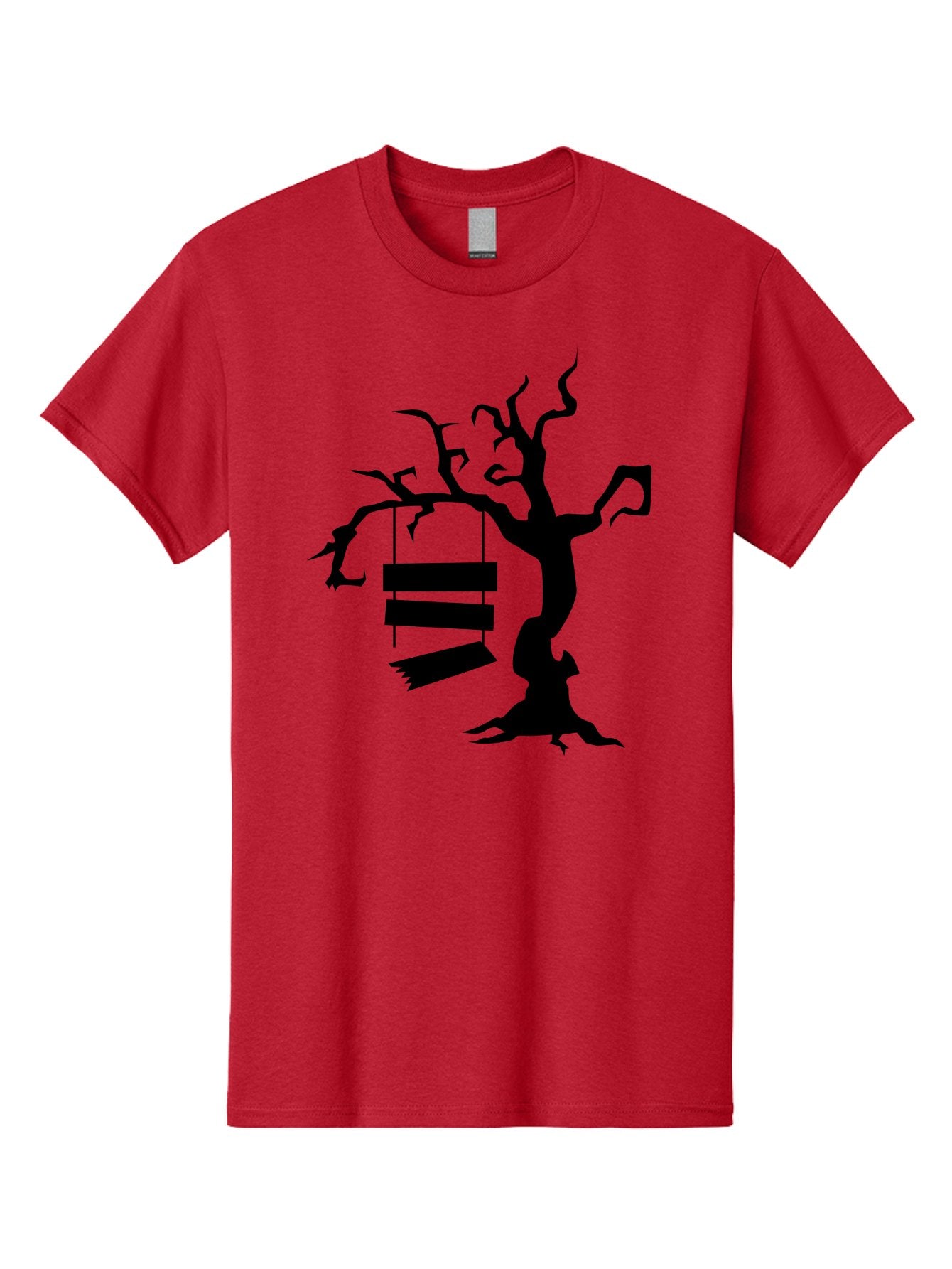 Tree-Swing-Silhouette Men'S Graphic Tee, 100% Cotton, Comfortable Casual Summer Wear, Machine Washable, Tree Swing, Spooky Tree, Twisted Branches, Wooden Planks, Eerie Atmosphere, Haunting Decor, Halloween Theme, Gothic Style Aab236 5