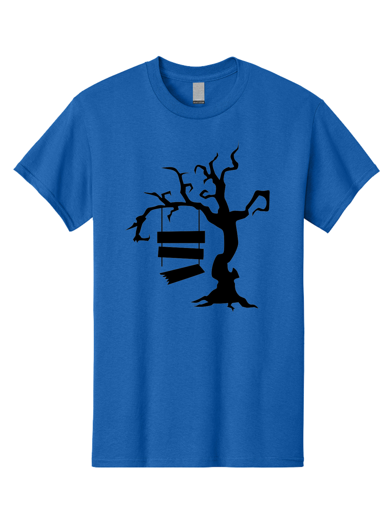 Tree-Swing-Silhouette Men'S Graphic Tee, 100% Cotton, Comfortable Casual Summer Wear, Machine Washable, Tree Swing, Spooky Tree, Twisted Branches, Wooden Planks, Eerie Atmosphere, Haunting Decor, Halloween Theme, Gothic Style Aab236 25