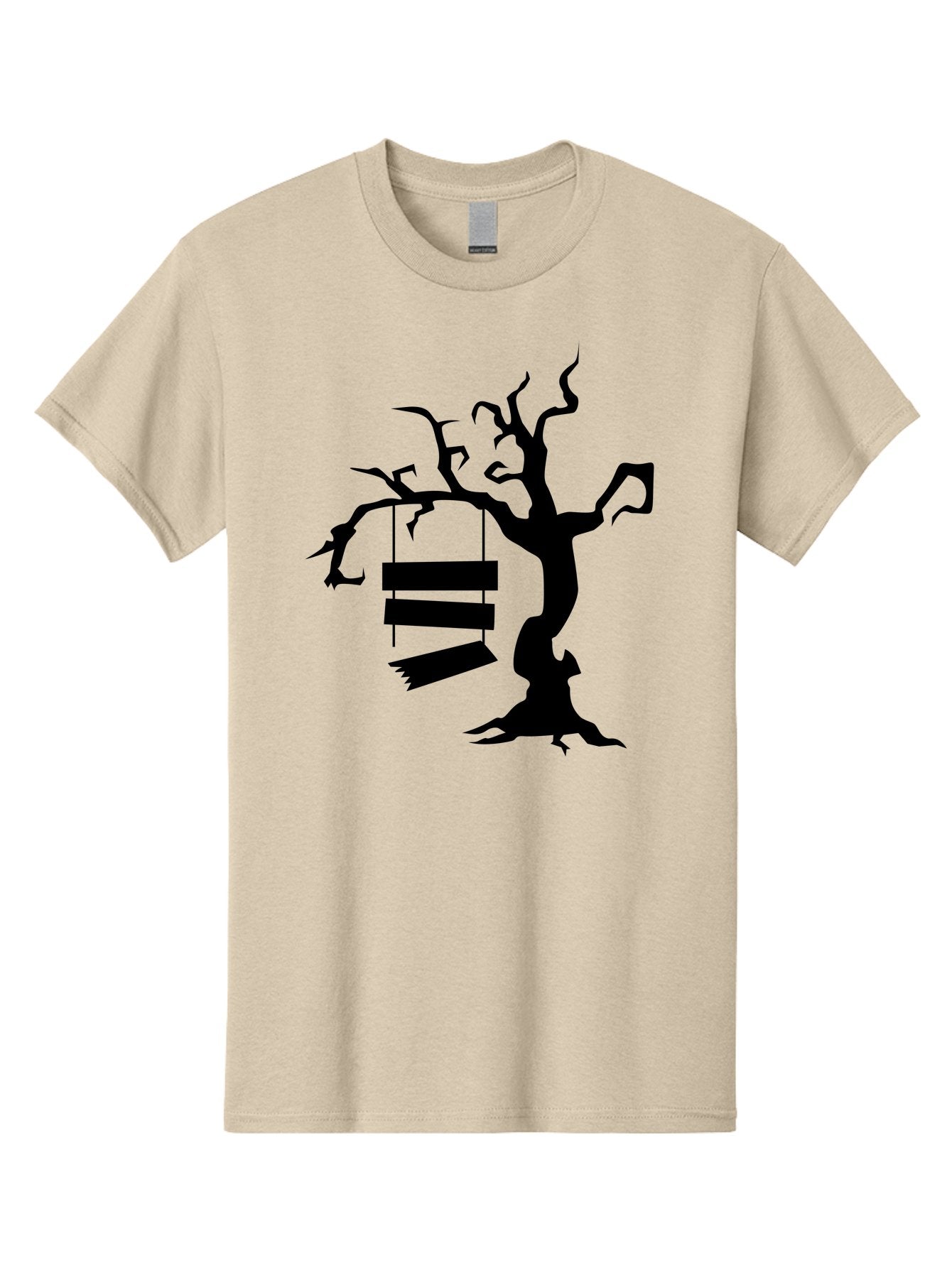 Tree-Swing-Silhouette Men'S Graphic Tee, 100% Cotton, Comfortable Casual Summer Wear, Machine Washable, Tree Swing, Spooky Tree, Twisted Branches, Wooden Planks, Eerie Atmosphere, Haunting Decor, Halloween Theme, Gothic Style Aab236 3