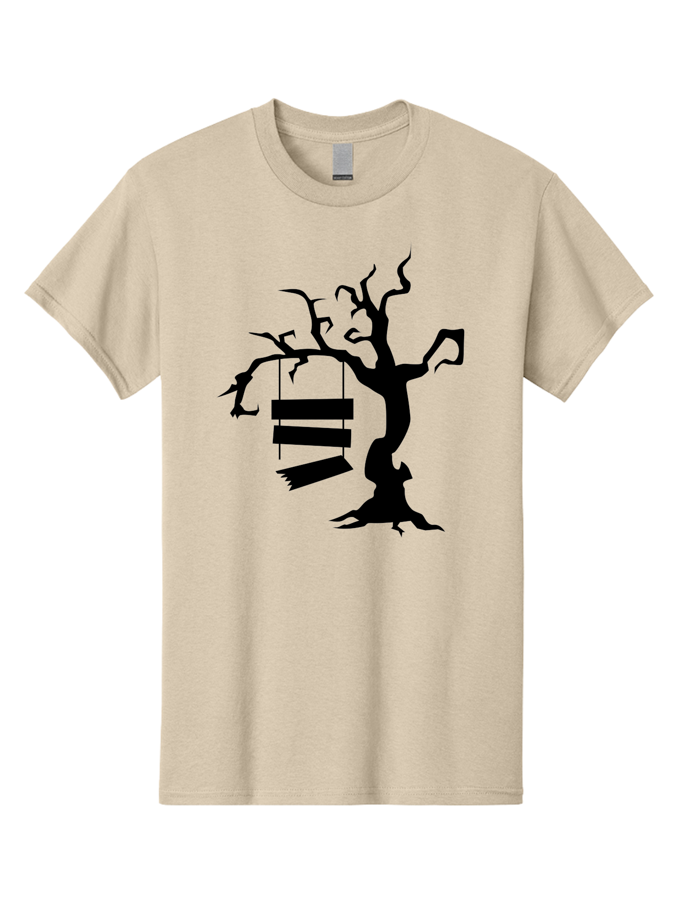 Tree-Swing-Silhouette Men'S Graphic Tee, 100% Cotton, Comfortable Casual Summer Wear, Machine Washable, Tree Swing, Spooky Tree, Twisted Branches, Wooden Planks, Eerie Atmosphere, Haunting Decor, Halloween Theme, Gothic Style Aab236 27
