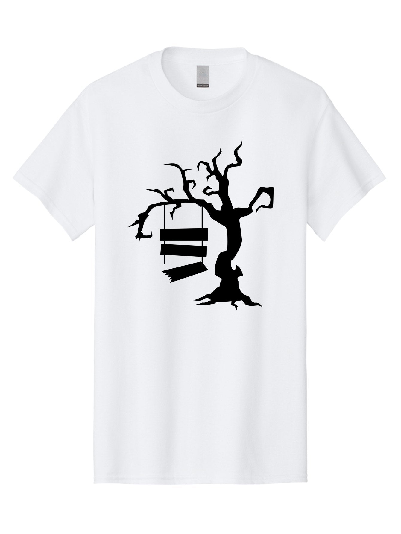 Tree-Swing-Silhouette Men'S Graphic Tee, 100% Cotton, Comfortable Casual Summer Wear, Machine Washable, Tree Swing, Spooky Tree, Twisted Branches, Wooden Planks, Eerie Atmosphere, Haunting Decor, Halloween Theme, Gothic Style Aab236 11