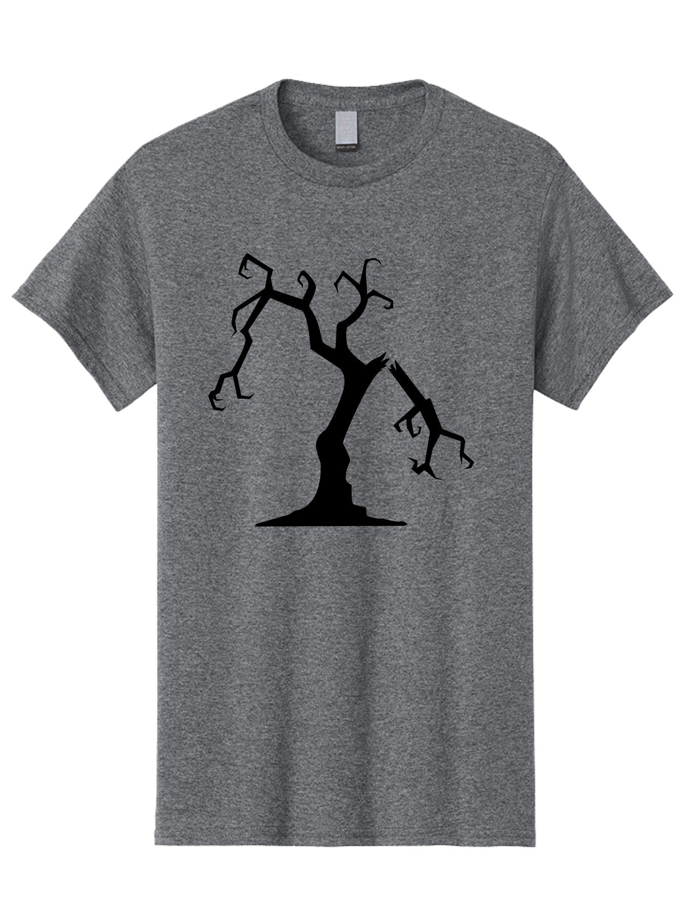 Twisted-Tree Men'S Graphic Tee, 100% Cotton, Comfortable Casual Summer Wear, Machine Washable, Dead Tree, Bare Branches, Twisted Limbs, Spooky Atmosphere, Dark Silhouette, Halloween Theme, Eerie Landscape, Gothic Aesthetic, Mysterious Forest, Aab237 15