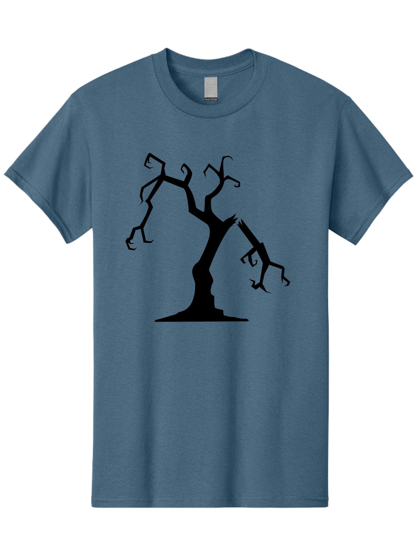 Twisted-Tree Men'S Graphic Tee, 100% Cotton, Comfortable Casual Summer Wear, Machine Washable, Dead Tree, Bare Branches, Twisted Limbs, Spooky Atmosphere, Dark Silhouette, Halloween Theme, Eerie Landscape, Gothic Aesthetic, Mysterious Forest, Aab237 9