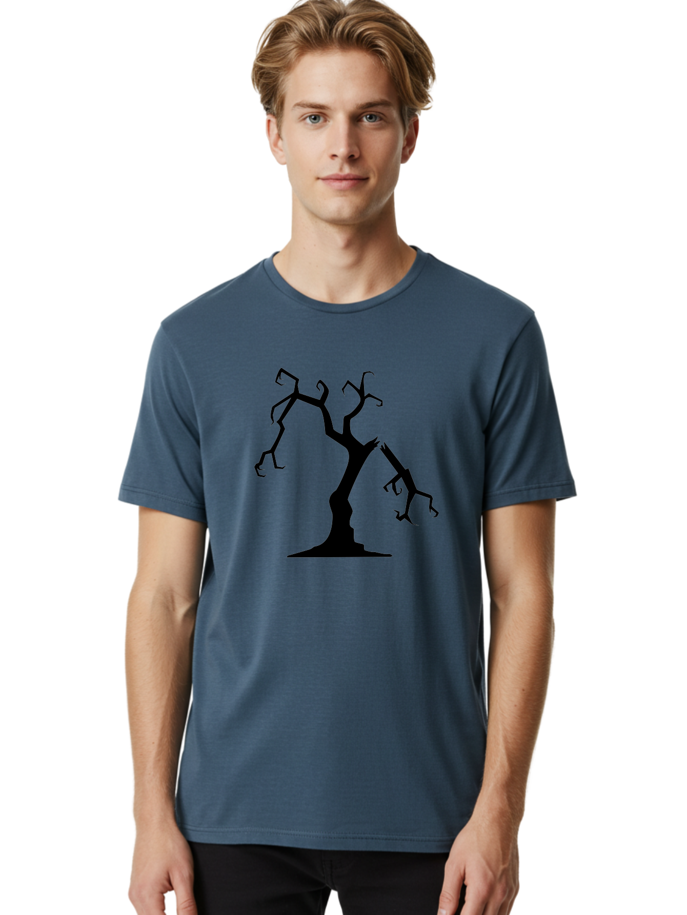 Twisted-Tree Men'S Graphic Tee, 100% Cotton, Comfortable Casual Summer Wear, Machine Washable, Dead Tree, Bare Branches, Twisted Limbs, Spooky Atmosphere, Dark Silhouette, Halloween Theme, Eerie Landscape, Gothic Aesthetic, Mysterious Forest, Aab237 12