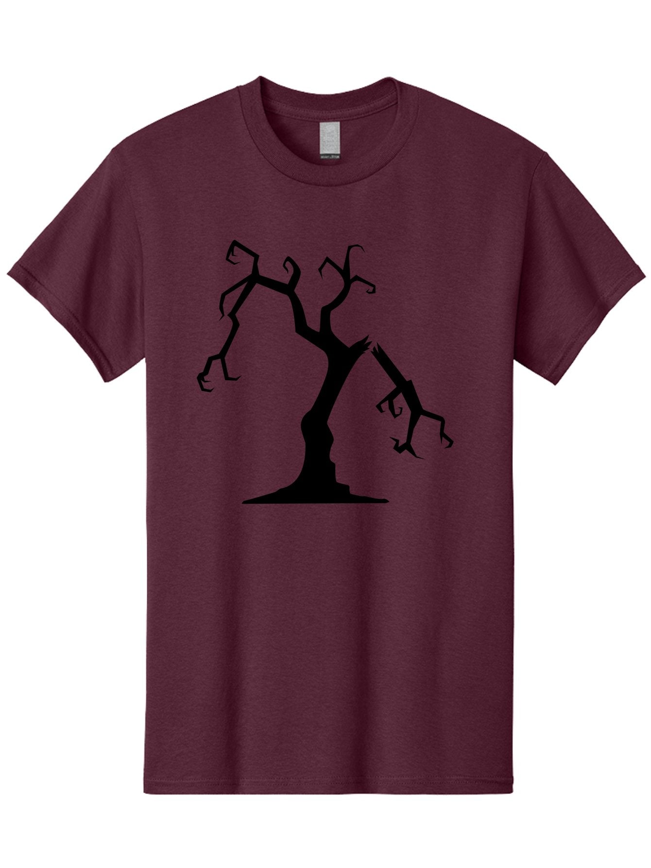 Twisted-Tree Men'S Graphic Tee, 100% Cotton, Comfortable Casual Summer Wear, Machine Washable, Dead Tree, Bare Branches, Twisted Limbs, Spooky Atmosphere, Dark Silhouette, Halloween Theme, Eerie Landscape, Gothic Aesthetic, Mysterious Forest, Aab237 11