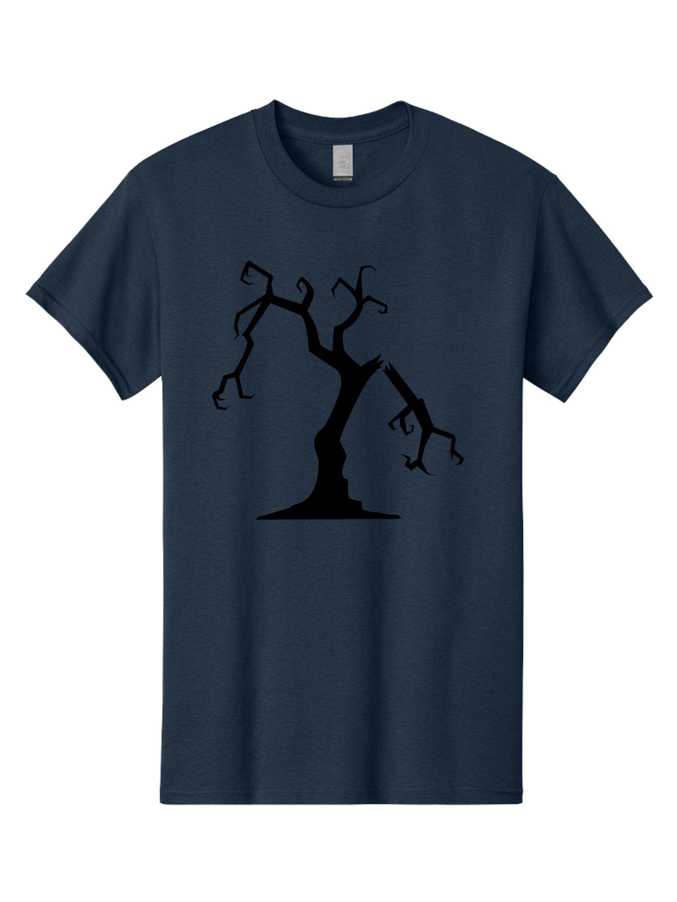 Twisted-Tree Men'S Graphic Tee, 100% Cotton, Comfortable Casual Summer Wear, Machine Washable, Dead Tree, Bare Branches, Twisted Limbs, Spooky Atmosphere, Dark Silhouette, Halloween Theme, Eerie Landscape, Gothic Aesthetic, Mysterious Forest, Aab237 4