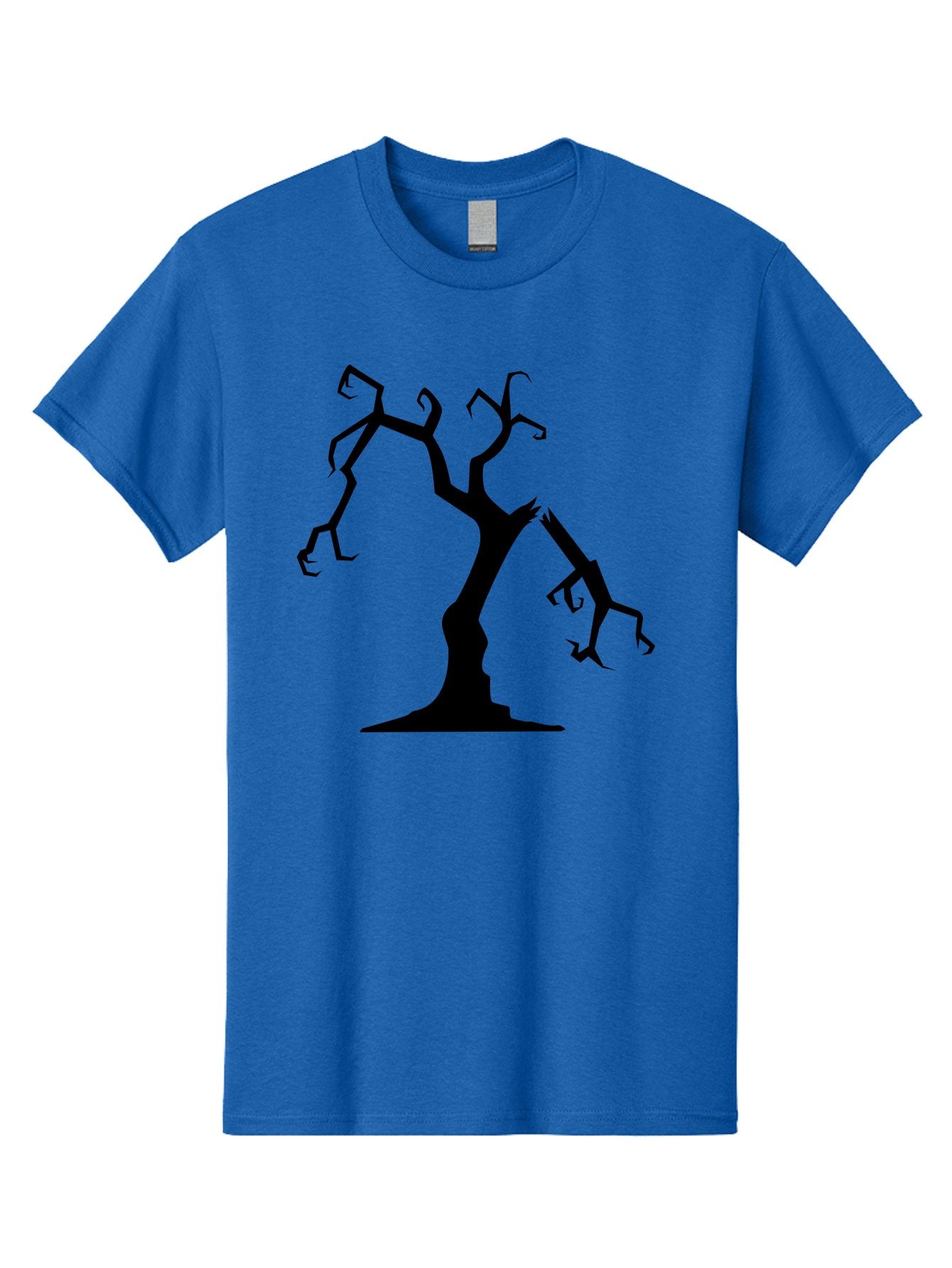 Twisted-Tree Men'S Graphic Tee, 100% Cotton, Comfortable Casual Summer Wear, Machine Washable, Dead Tree, Bare Branches, Twisted Limbs, Spooky Atmosphere, Dark Silhouette, Halloween Theme, Eerie Landscape, Gothic Aesthetic, Mysterious Forest, Aab237