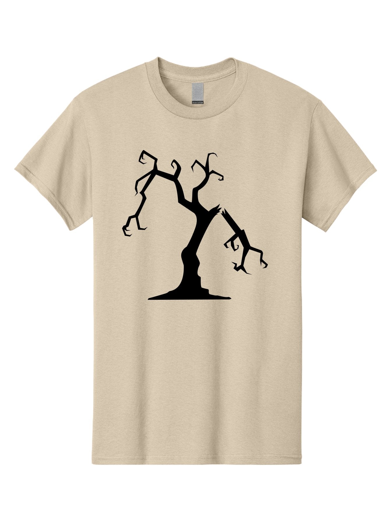 Twisted-Tree Men'S Graphic Tee, 100% Cotton, Comfortable Casual Summer Wear, Machine Washable, Dead Tree, Bare Branches, Twisted Limbs, Spooky Atmosphere, Dark Silhouette, Halloween Theme, Eerie Landscape, Gothic Aesthetic, Mysterious Forest, Aab237 7