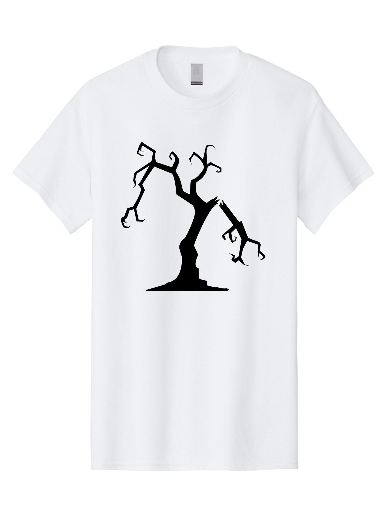Twisted-Tree Men'S Graphic Tee, 100% Cotton, Comfortable Casual Summer Wear, Machine Washable, Dead Tree, Bare Branches, Twisted Limbs, Spooky Atmosphere, Dark Silhouette, Halloween Theme, Eerie Landscape, Gothic Aesthetic, Mysterious Forest, Aab237