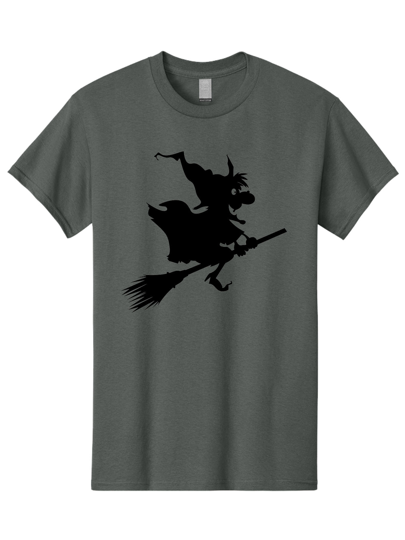 Witch-On-Broomstick Men'S Graphic Tee, 100% Cotton, Comfortable Casual Summer Wear, Machine Washable, Witch On Broomstick, Flying Witch, Halloween Character, Silhouette Art, Magical Creature, Spooky Theme, Mysterious Atmosphere, Aab239 17