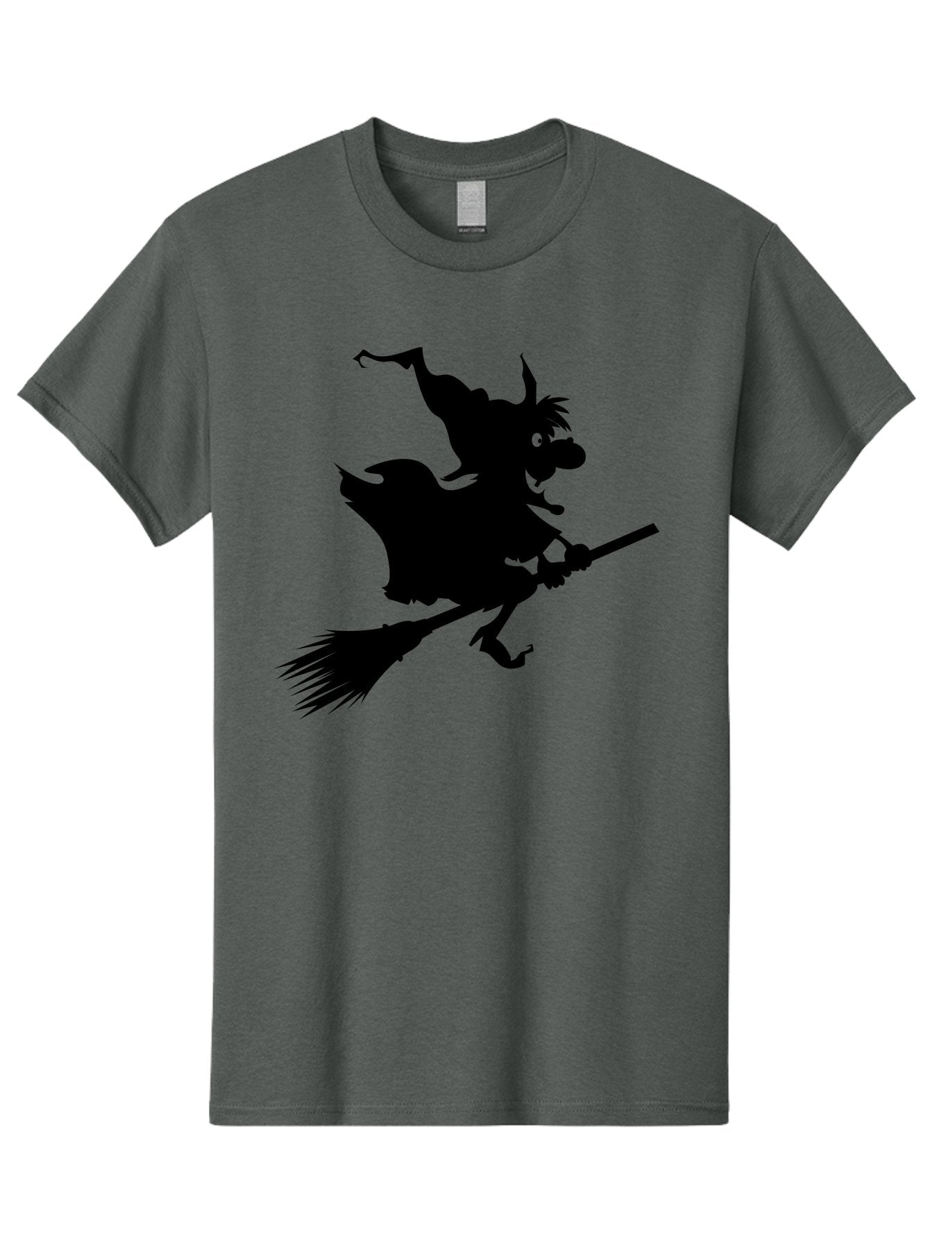 Witch-On-Broomstick Men'S Graphic Tee, 100% Cotton, Comfortable Casual Summer Wear, Machine Washable, Witch On Broomstick, Flying Witch, Halloween Character, Silhouette Art, Magical Creature, Spooky Theme, Mysterious Atmosphere, Aab239 3