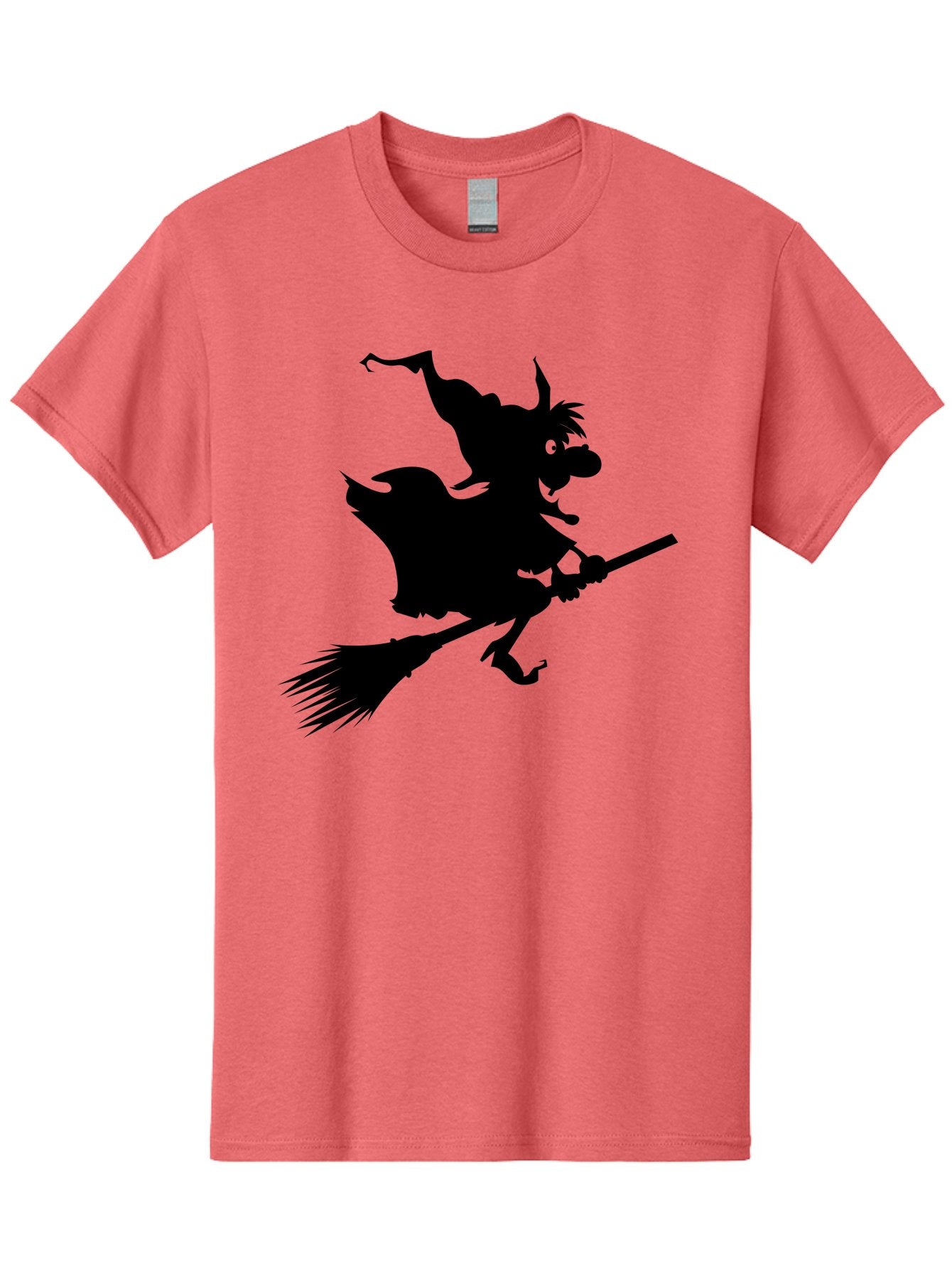 Witch-On-Broomstick Men'S Graphic Tee, 100% Cotton, Comfortable Casual Summer Wear, Machine Washable, Witch On Broomstick, Flying Witch, Halloween Character, Silhouette Art, Magical Creature, Spooky Theme, Mysterious Atmosphere, Aab239