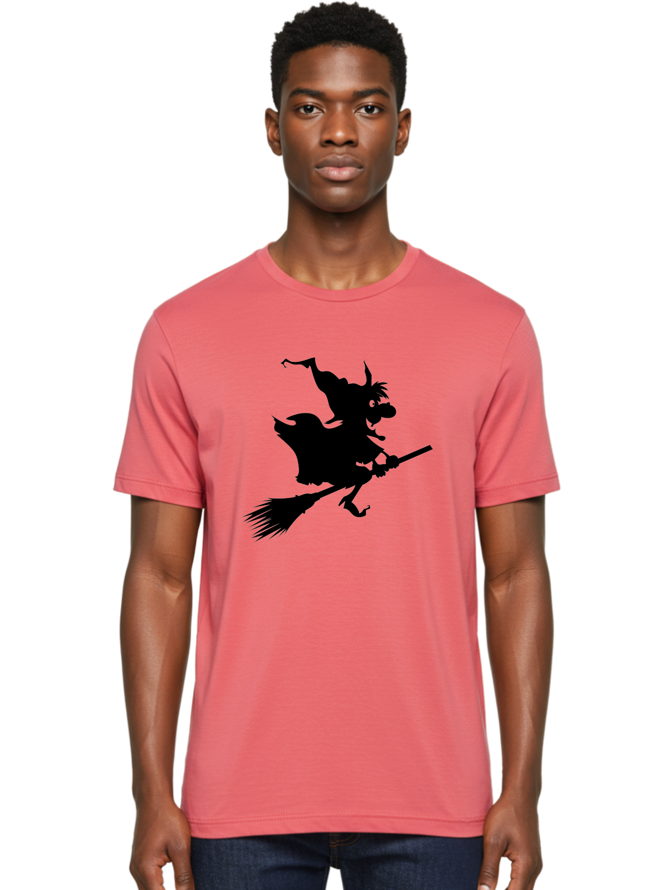 Witch-On-Broomstick Men'S Graphic Tee, 100% Cotton, Comfortable Casual Summer Wear, Machine Washable, Witch On Broomstick, Flying Witch, Halloween Character, Silhouette Art, Magical Creature, Spooky Theme, Mysterious Atmosphere, Aab239 20