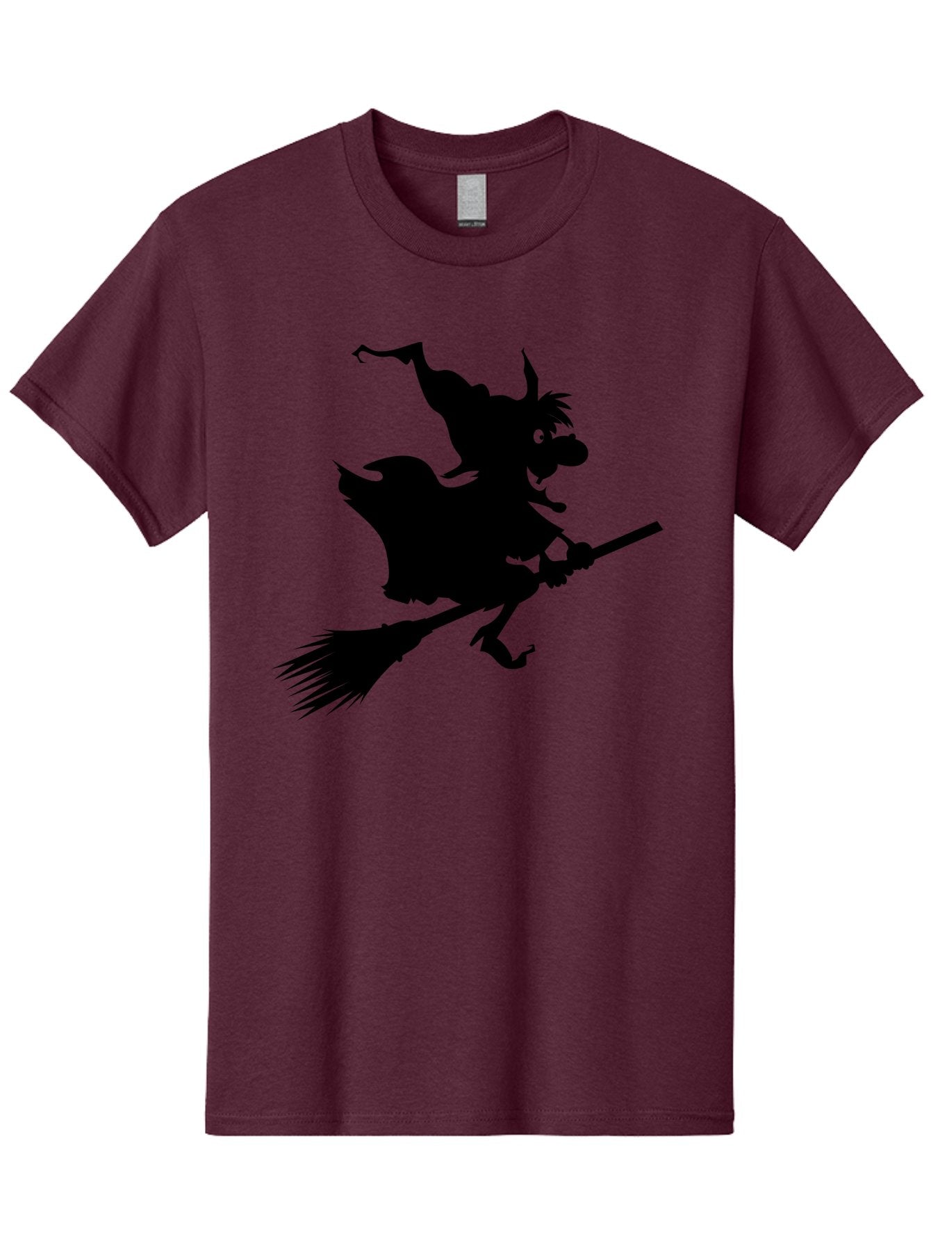 Witch-On-Broomstick Men'S Graphic Tee, 100% Cotton, Comfortable Casual Summer Wear, Machine Washable, Witch On Broomstick, Flying Witch, Halloween Character, Silhouette Art, Magical Creature, Spooky Theme, Mysterious Atmosphere, Aab239