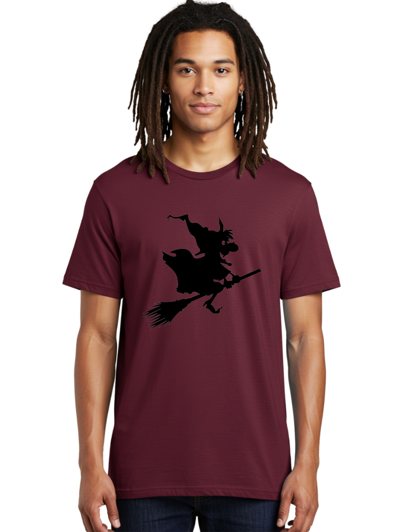 Witch-On-Broomstick Men'S Graphic Tee, 100% Cotton, Comfortable Casual Summer Wear, Machine Washable, Witch On Broomstick, Flying Witch, Halloween Character, Silhouette Art, Magical Creature, Spooky Theme, Mysterious Atmosphere, Aab239 22