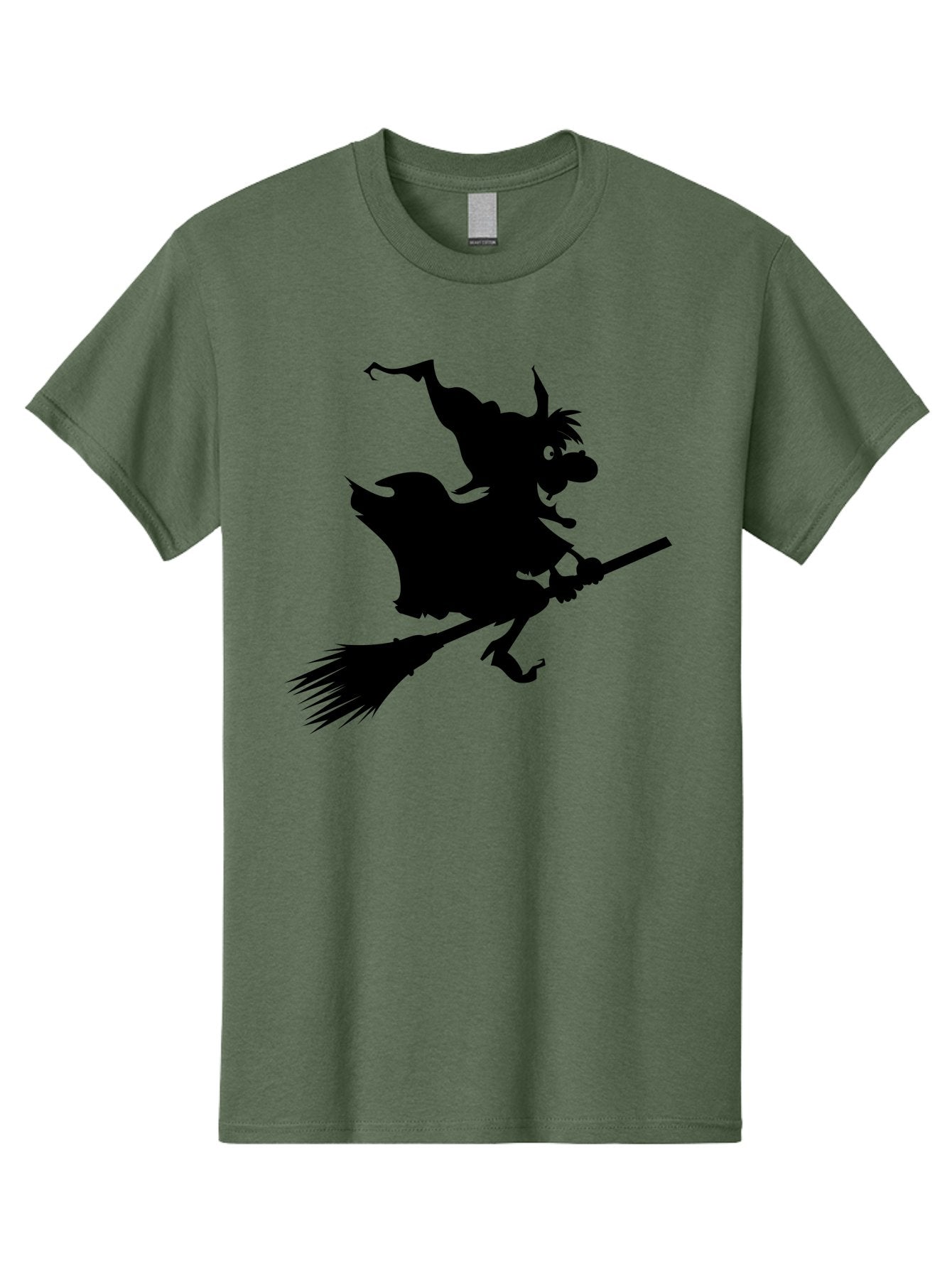 Witch-On-Broomstick Men'S Graphic Tee, 100% Cotton, Comfortable Casual Summer Wear, Machine Washable, Witch On Broomstick, Flying Witch, Halloween Character, Silhouette Art, Magical Creature, Spooky Theme, Mysterious Atmosphere, Aab239 15