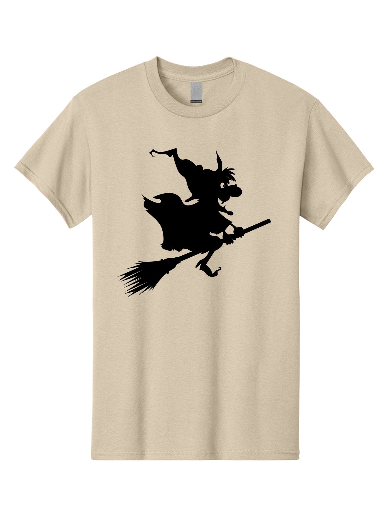 Witch-On-Broomstick Men'S Graphic Tee, 100% Cotton, Comfortable Casual Summer Wear, Machine Washable, Witch On Broomstick, Flying Witch, Halloween Character, Silhouette Art, Magical Creature, Spooky Theme, Mysterious Atmosphere, Aab239 8