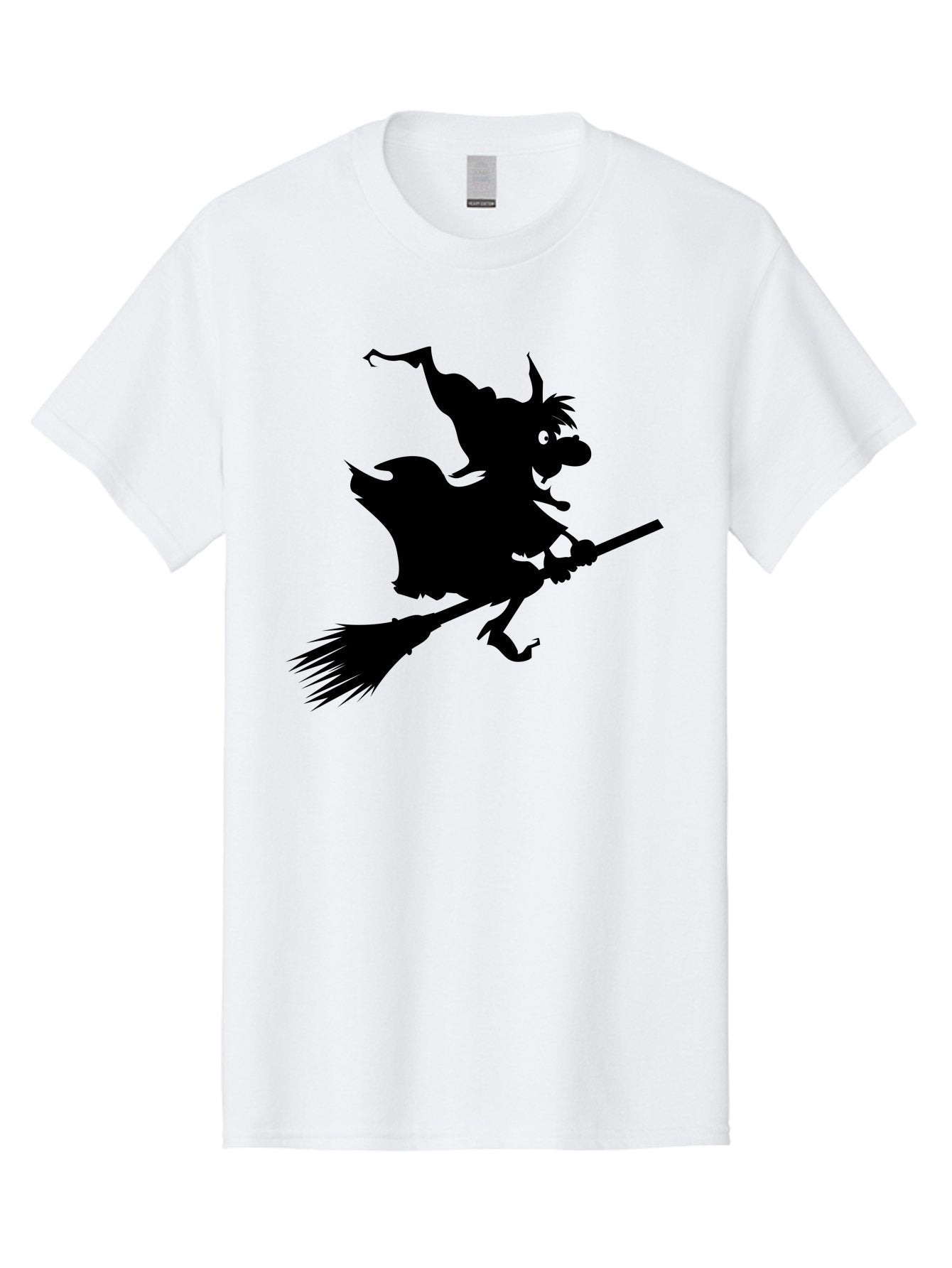 Witch-On-Broomstick Men'S Graphic Tee, 100% Cotton, Comfortable Casual Summer Wear, Machine Washable, Witch On Broomstick, Flying Witch, Halloween Character, Silhouette Art, Magical Creature, Spooky Theme, Mysterious Atmosphere, Aab239 5