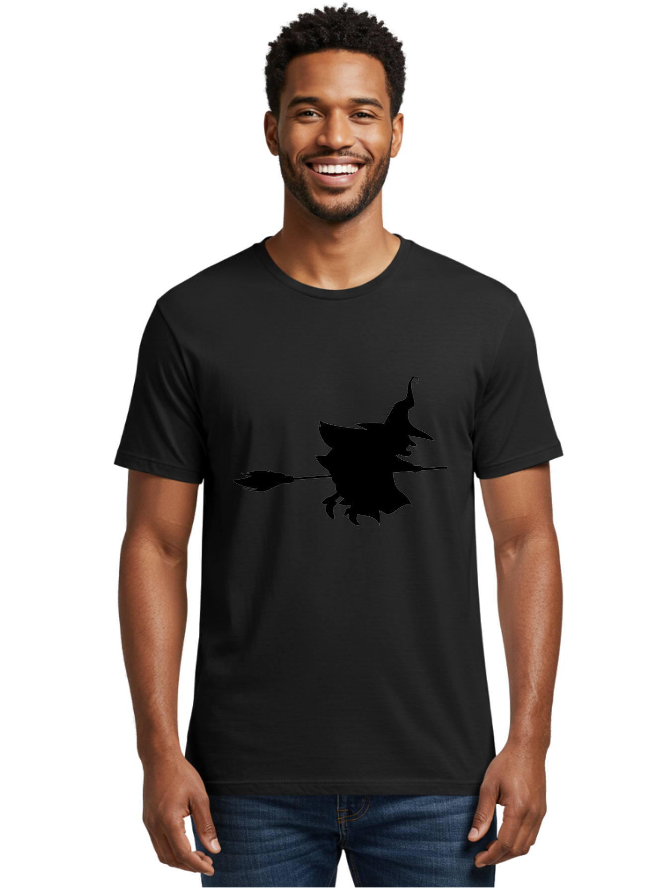 Witch-Silhouette Men'S Graphic Tee, 100% Cotton, Comfortable Casual Summer Wear, Machine Washable, Witch Silhouette, Flying On Broomstick, Halloween Magic, Spooky Atmosphere, Mystical Powers, Flying Witch, Halloween Theme Aab240 8
