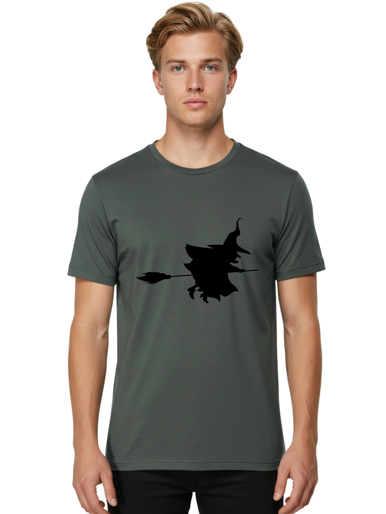 Witch-Silhouette Men'S Graphic Tee, 100% Cotton, Comfortable Casual Summer Wear, Machine Washable, Witch Silhouette, Flying On Broomstick, Halloween Magic, Spooky Atmosphere, Mystical Powers, Flying Witch, Halloween Theme Aab240 22