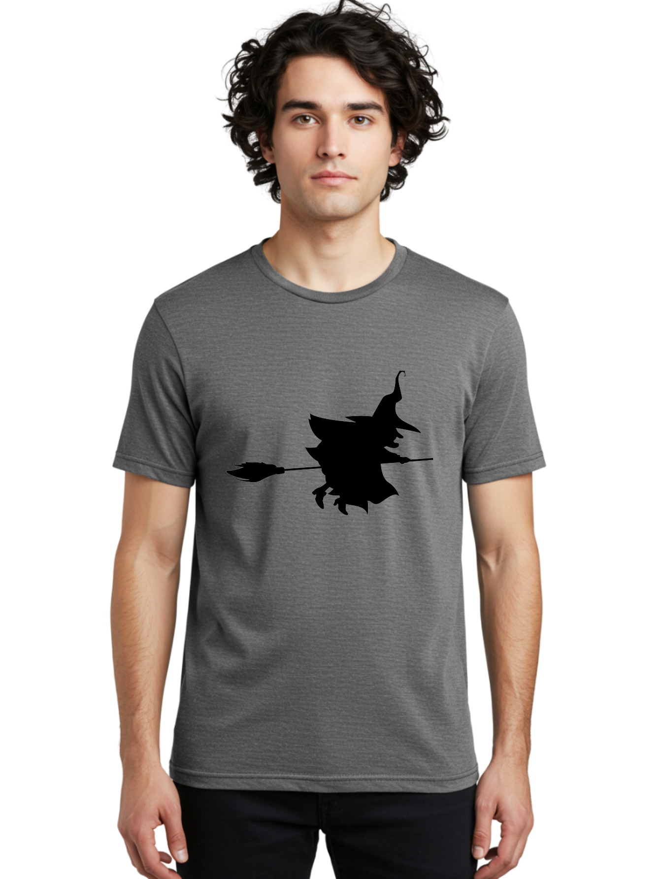 Witch-Silhouette Men'S Graphic Tee, 100% Cotton, Comfortable Casual Summer Wear, Machine Washable, Witch Silhouette, Flying On Broomstick, Halloween Magic, Spooky Atmosphere, Mystical Powers, Flying Witch, Halloween Theme Aab240 20